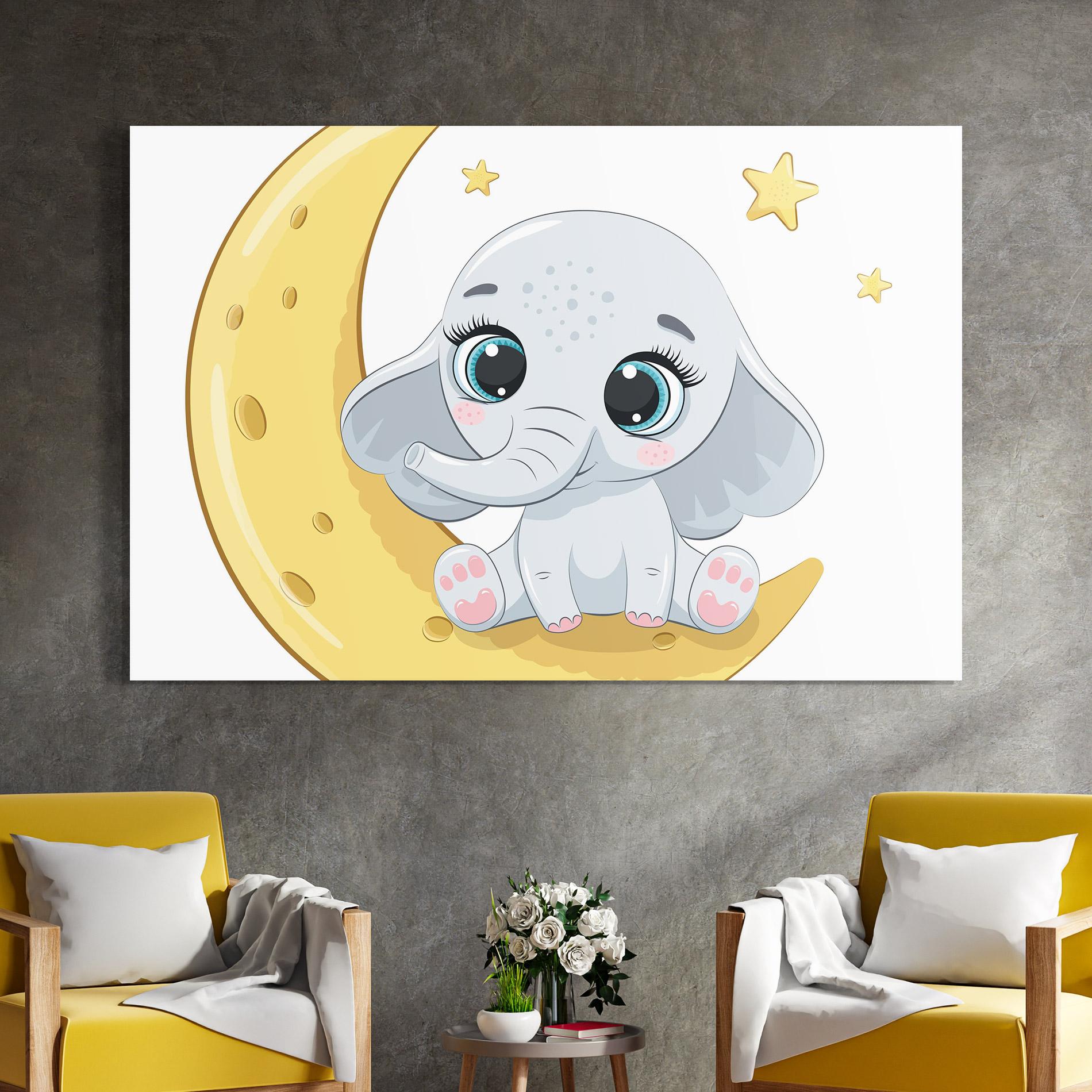 Glasbild Cute Elephant Moon mockup 4