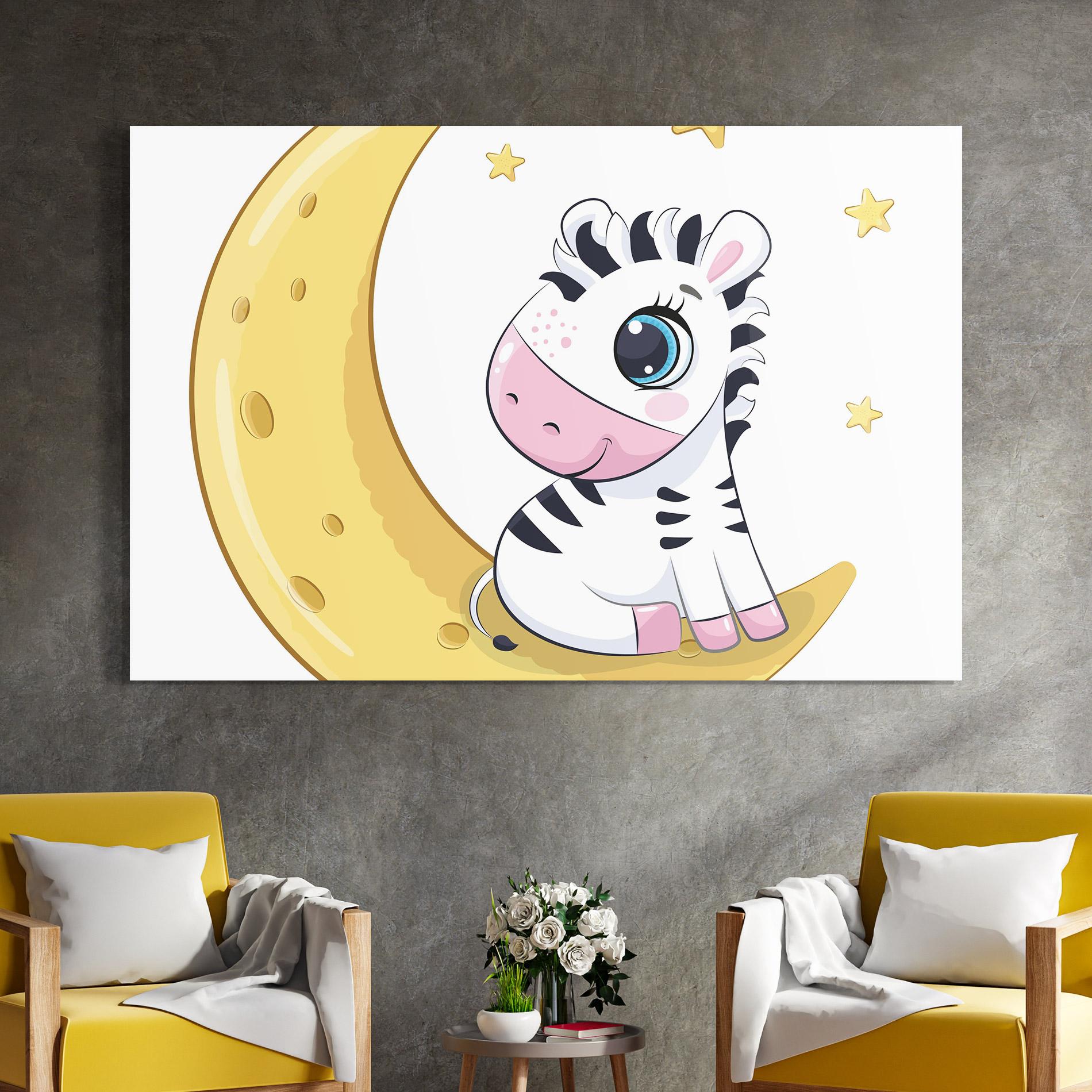 Glasbild Cute Zebra Moon mockup 4