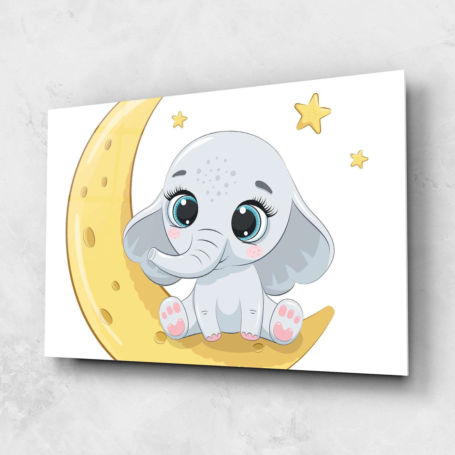 Glasbild Cute Elephant Moon mockup 1