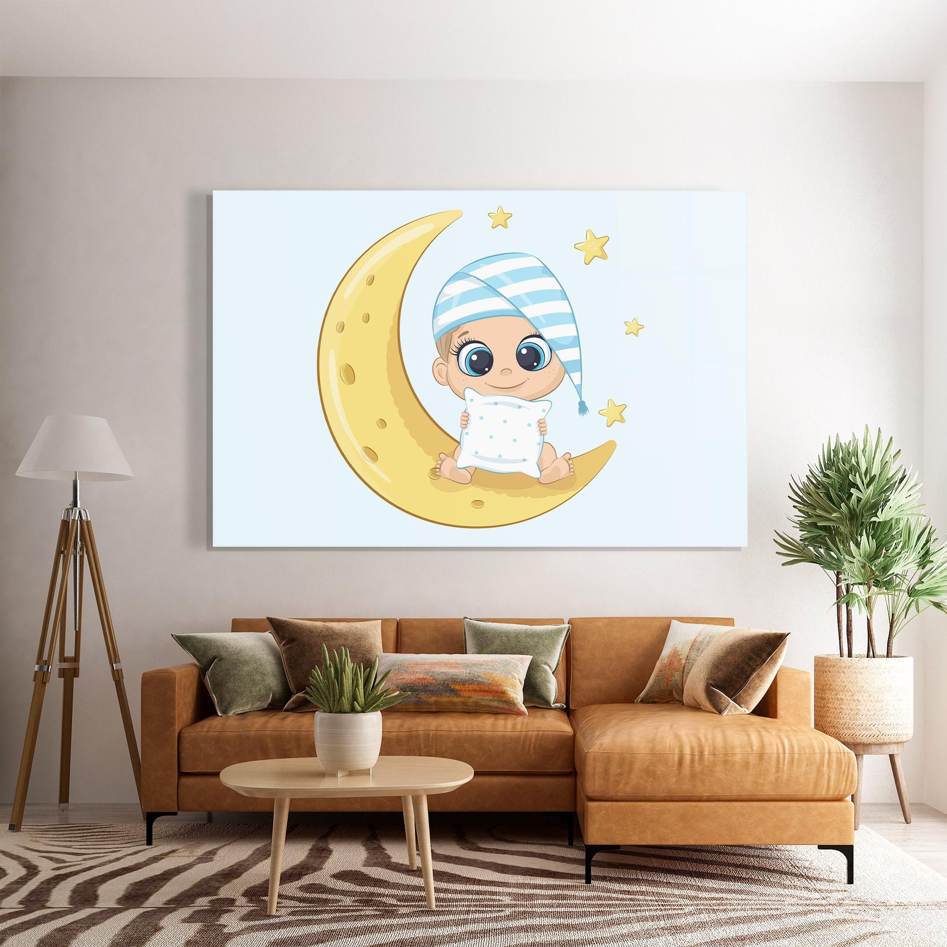 Glasbild Baby On Moon mockup 7