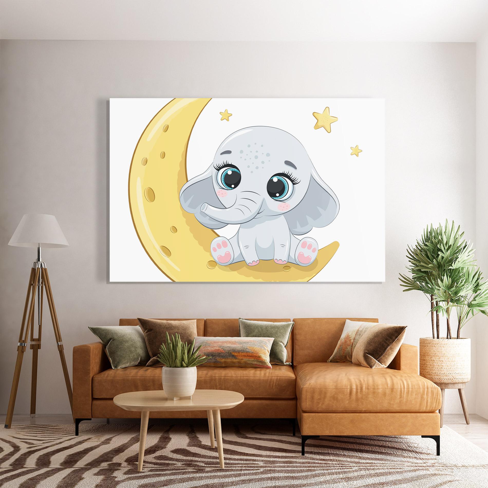 Glasbild Cute Elephant Moon mockup 7
