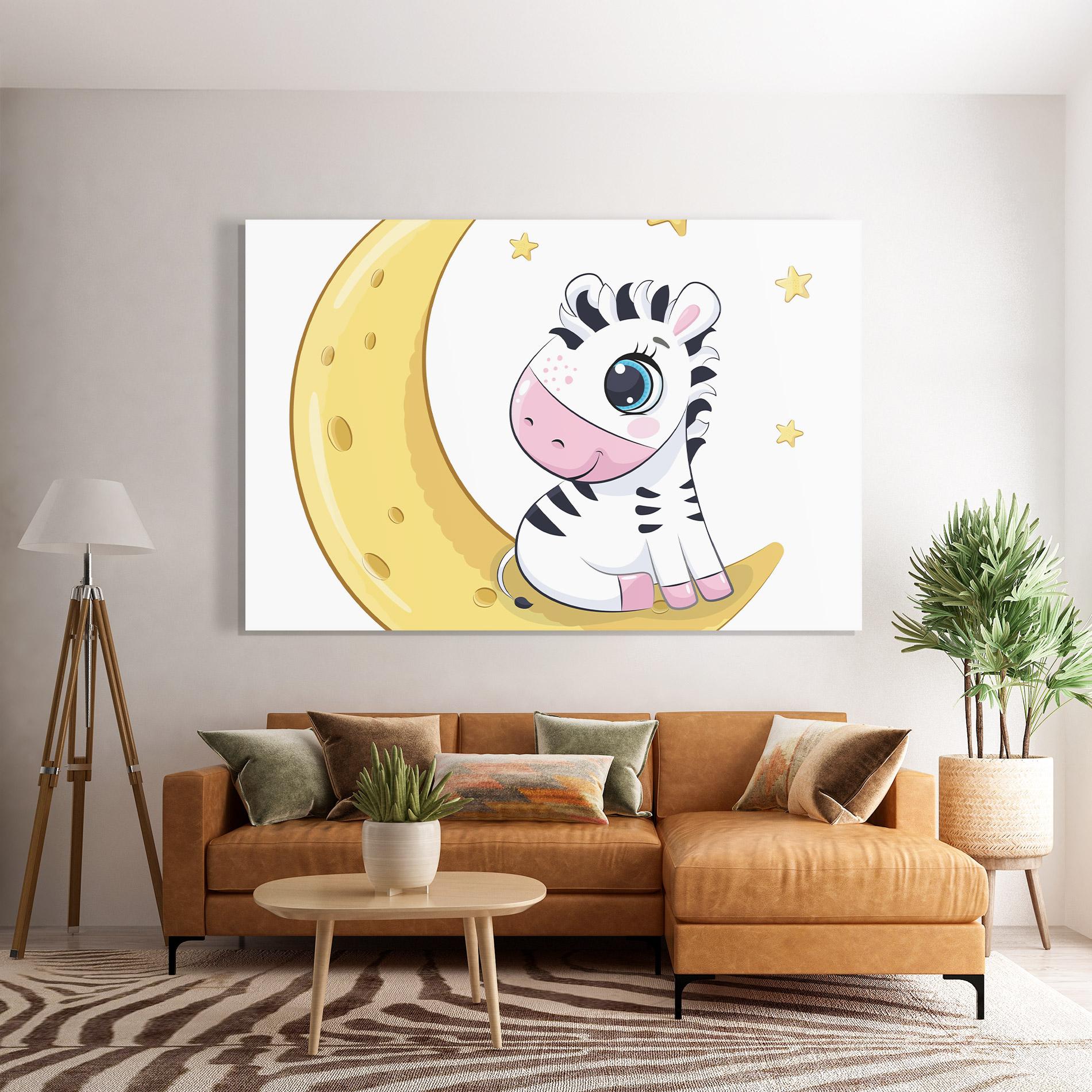 Glasbild Cute Zebra Moon mockup 7