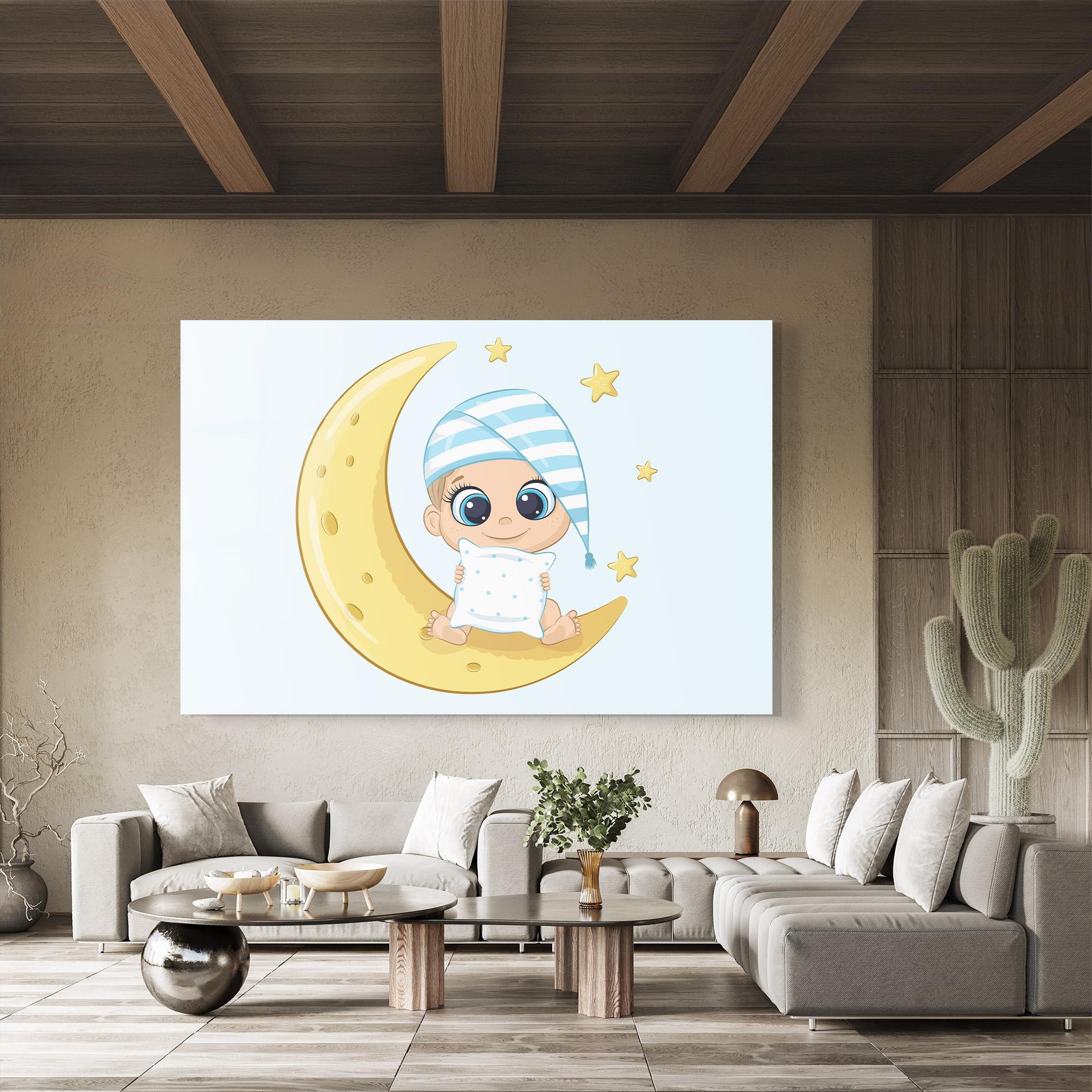 Glasbild Baby On Moon mockup 8