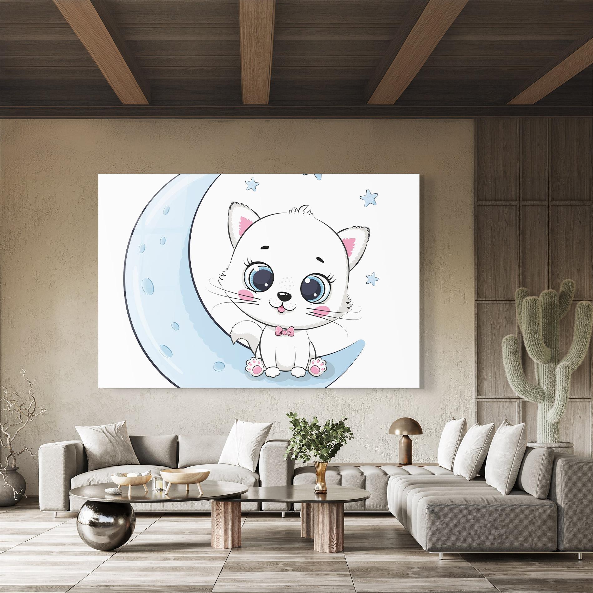 Glasbild Blue Moon Cat mockup 8