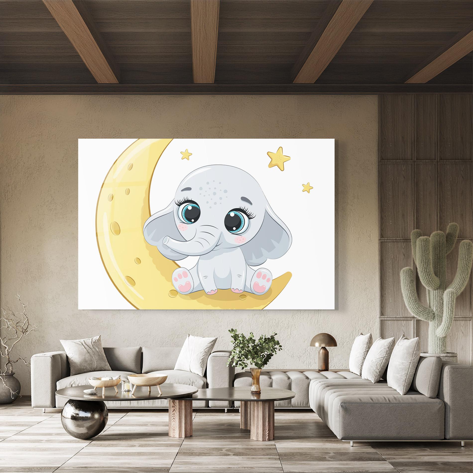 Glasbild Cute Elephant Moon mockup 8