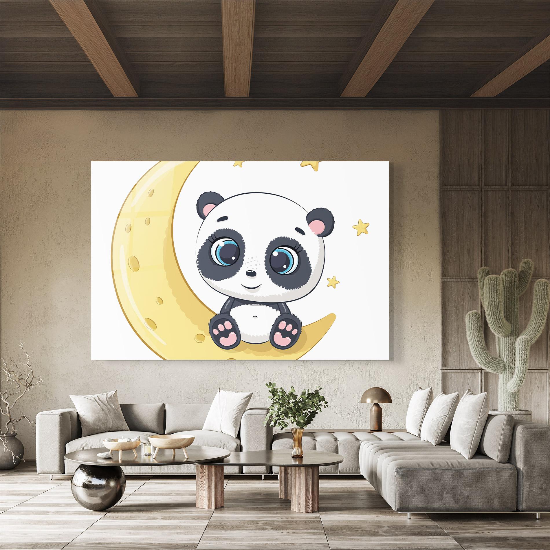 Glasbild Cute Panda Moon mockup 8