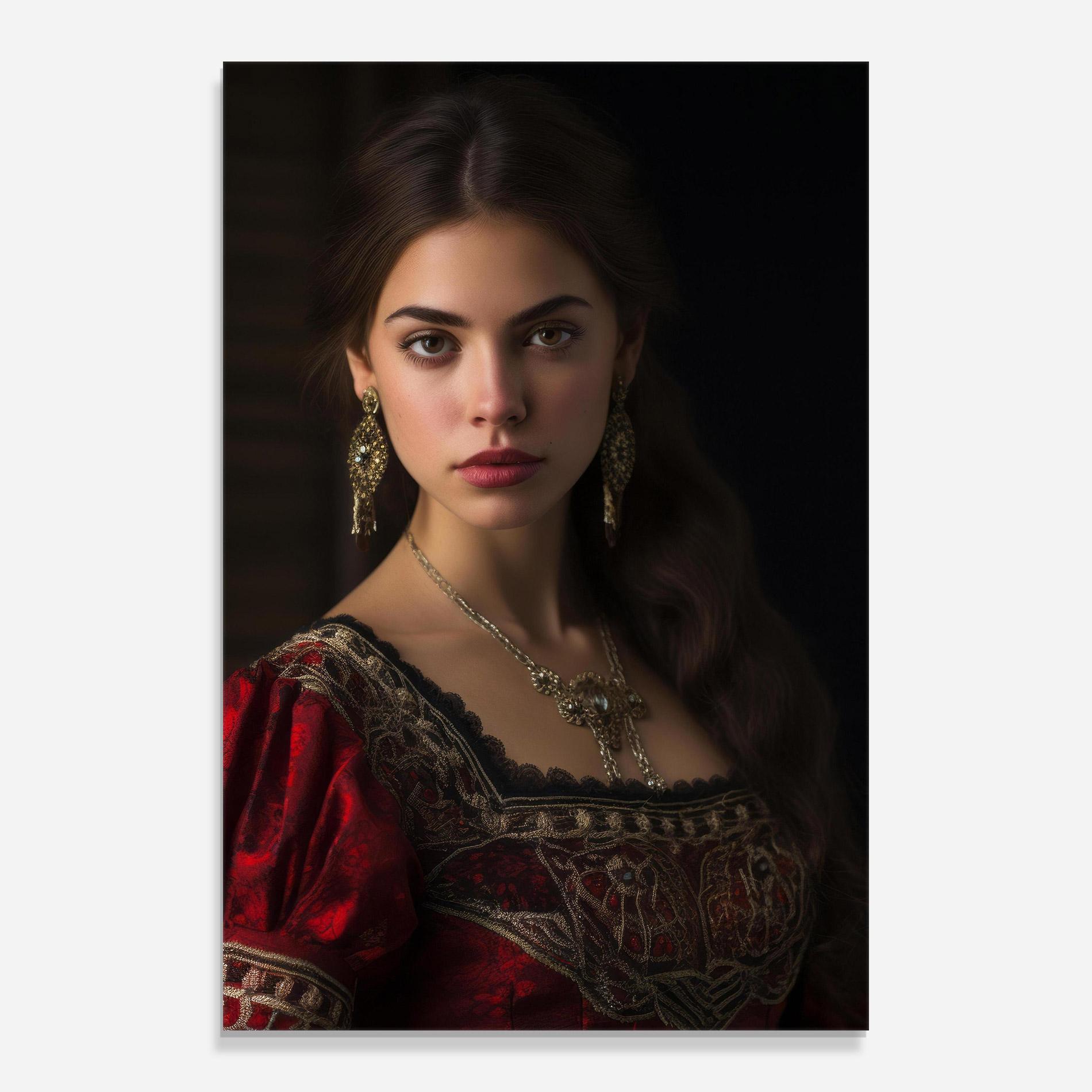 Glasbild Gold Jewelry Red Dress mockup 0