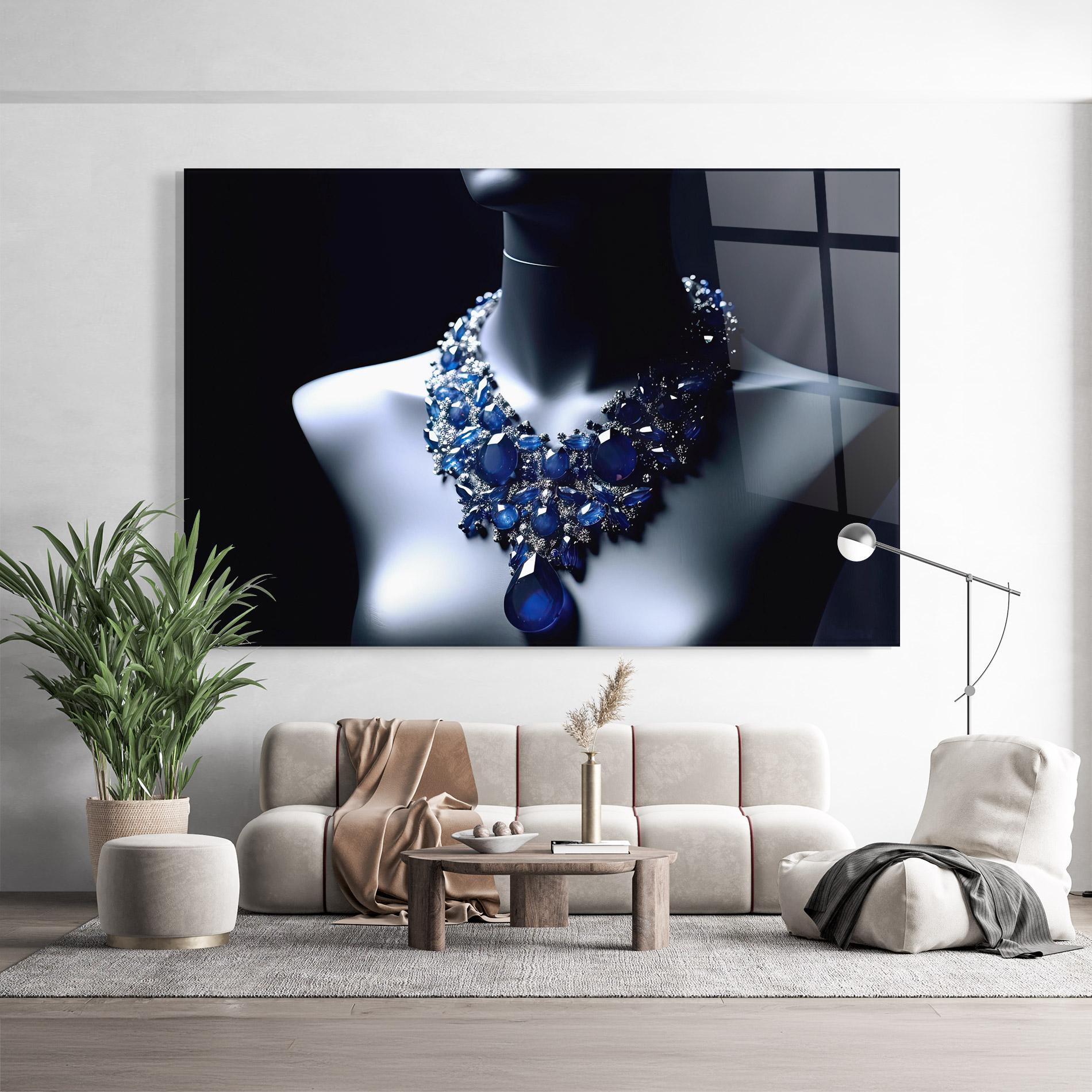 Glasbild Blue Diamonds Necklace mockup 9