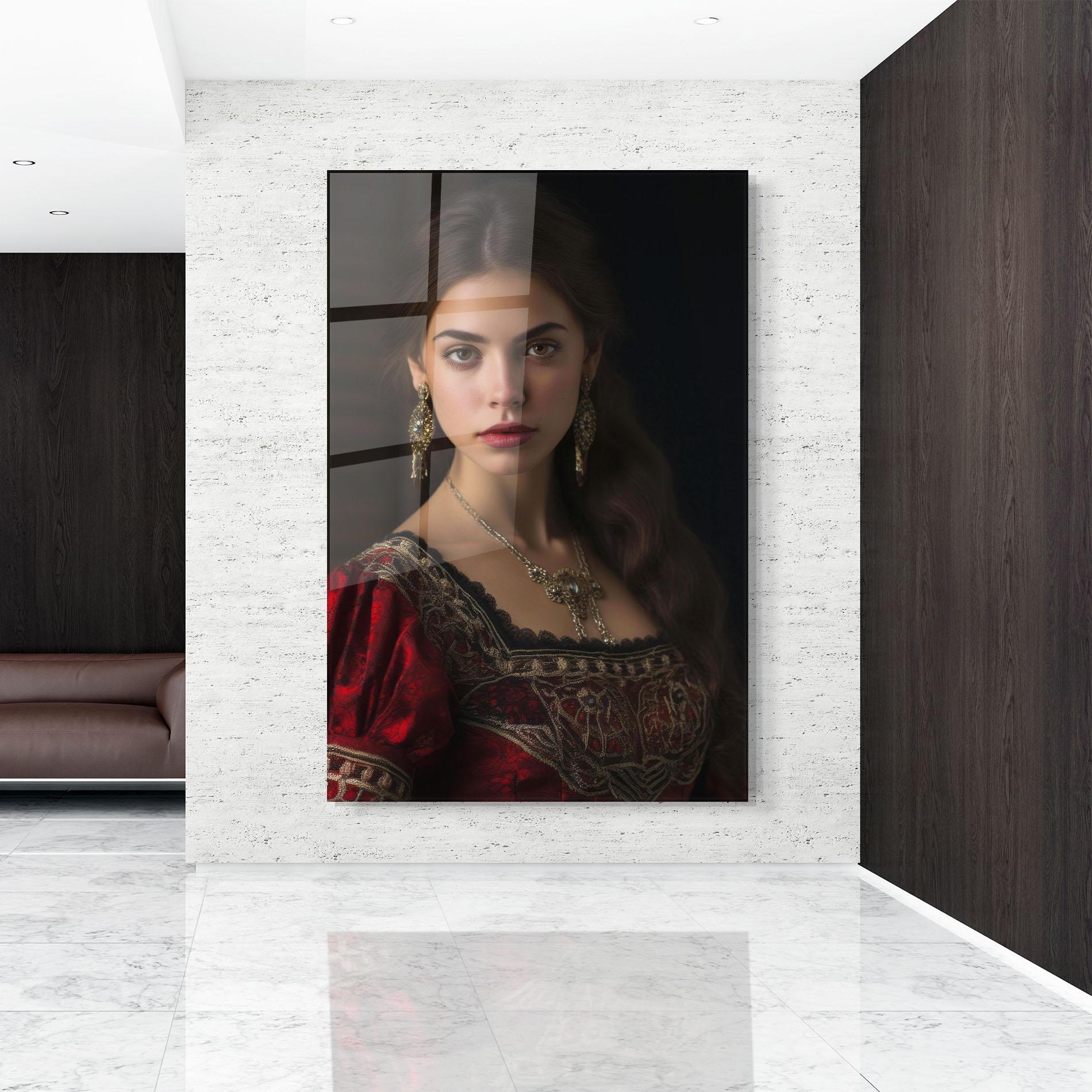 Glasbild Gold Jewelry Red Dress mockup 9