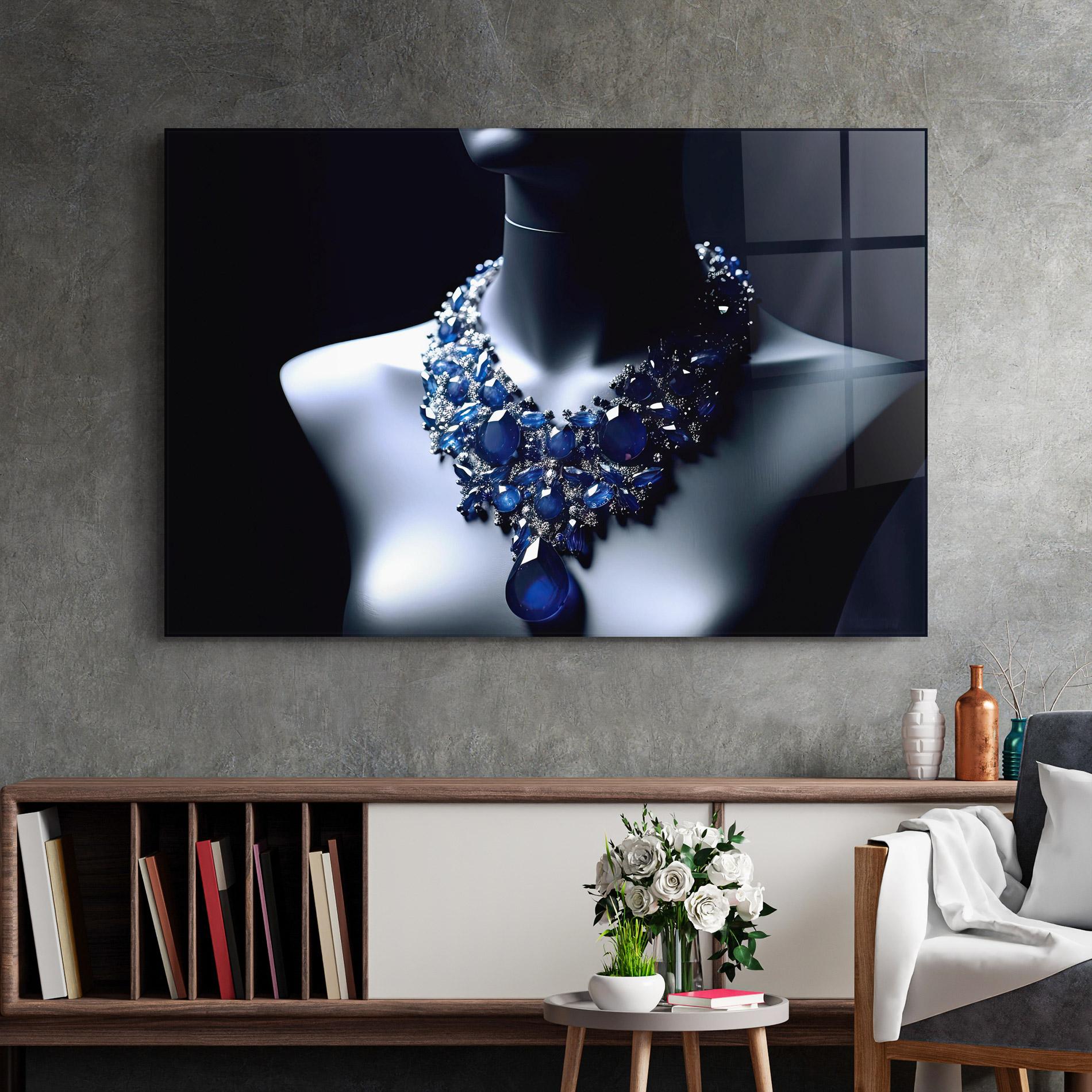 Glasbild Blue Diamonds Necklace mockup 2