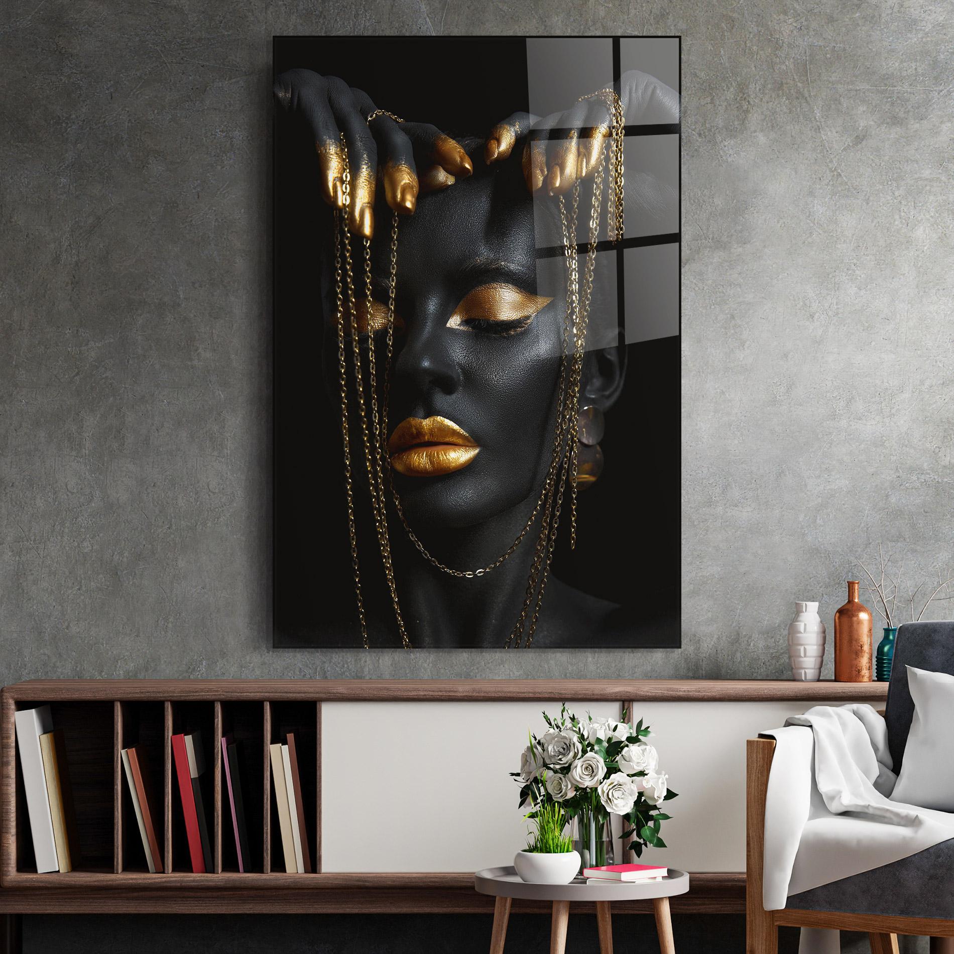 Glasbild Black Gold Chain Makeup mockup 2
