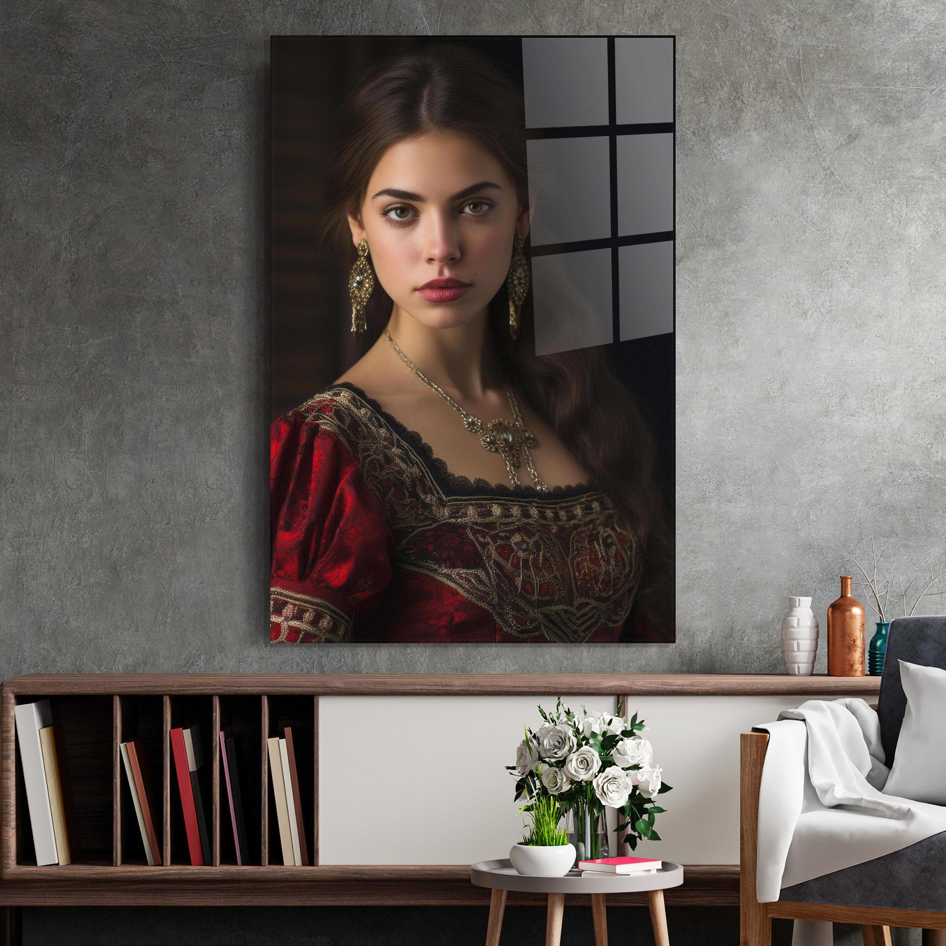 Glasbild Gold Jewelry Red Dress mockup 2