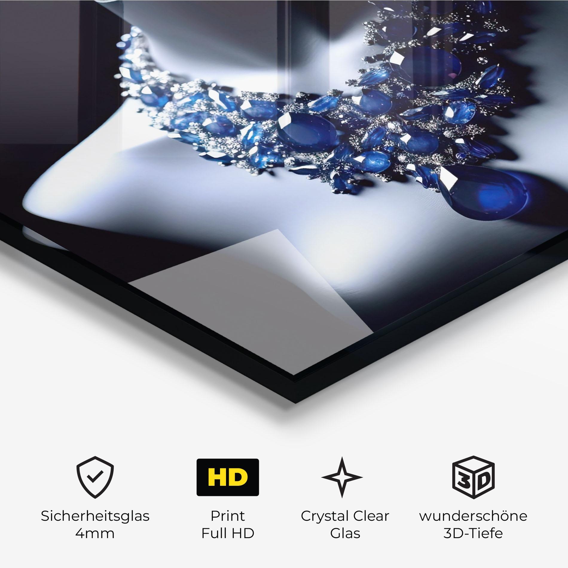 Glasbild Blue Diamonds Necklace mockup 3