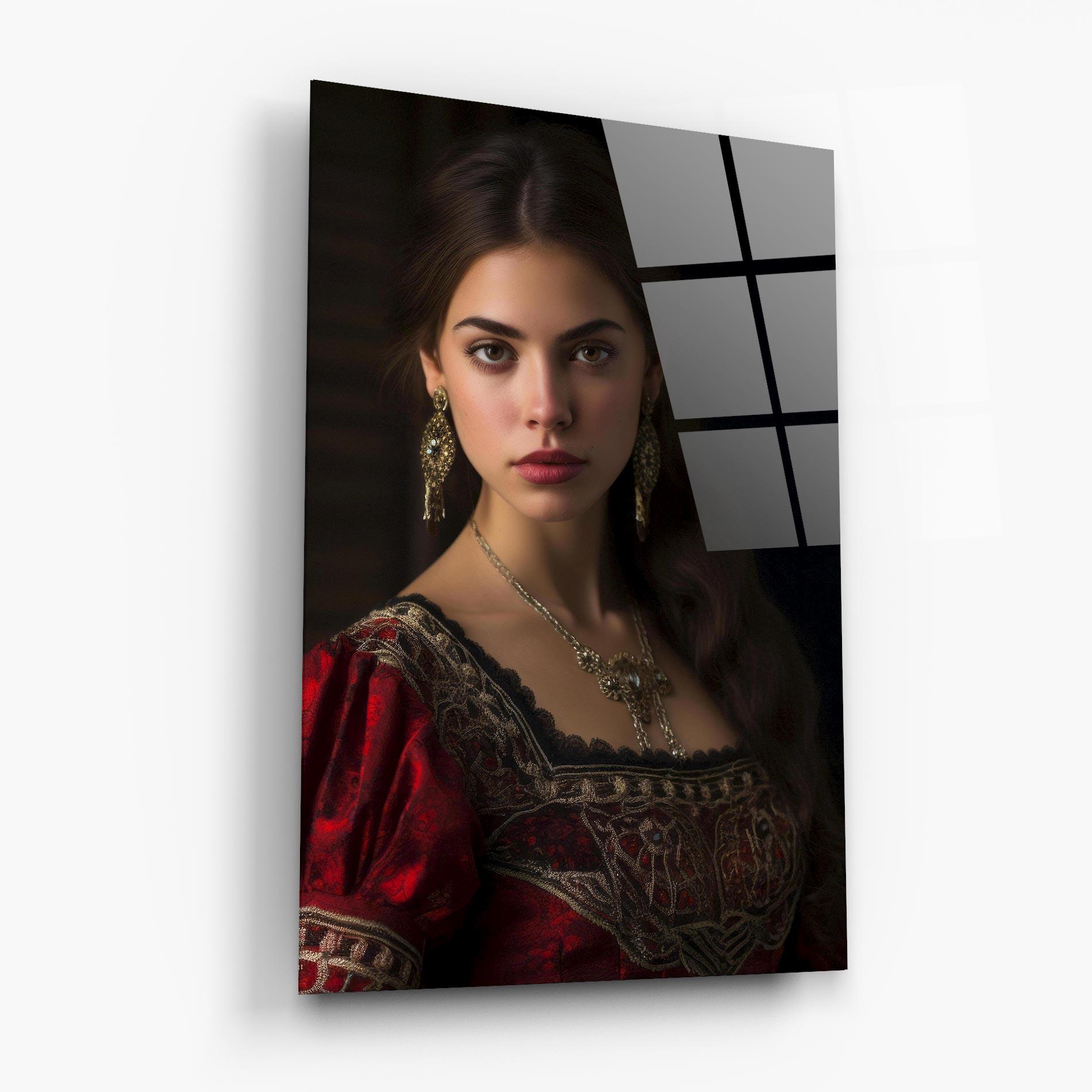 Glasbild Gold Jewelry Red Dress mockup 6