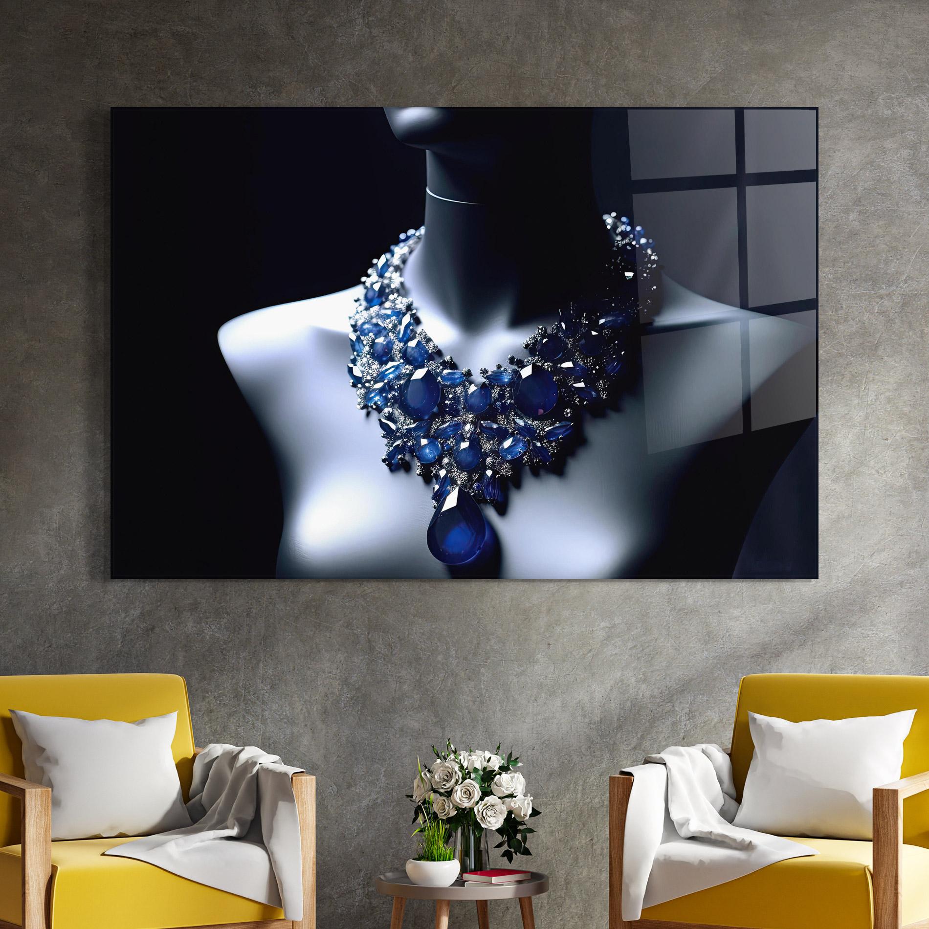 Glasbild Blue Diamonds Necklace mockup 4