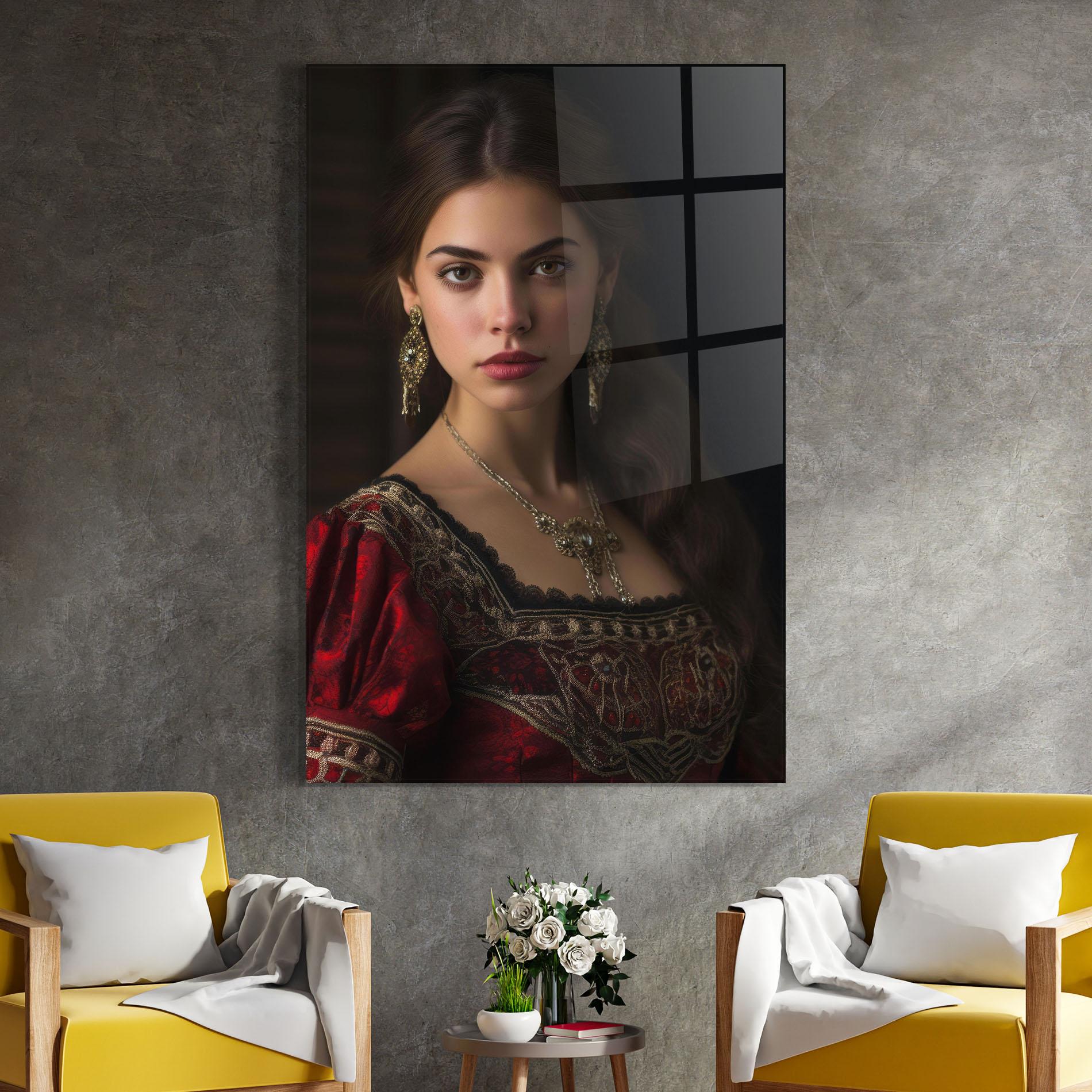 Glasbild Gold Jewelry Red Dress mockup 4