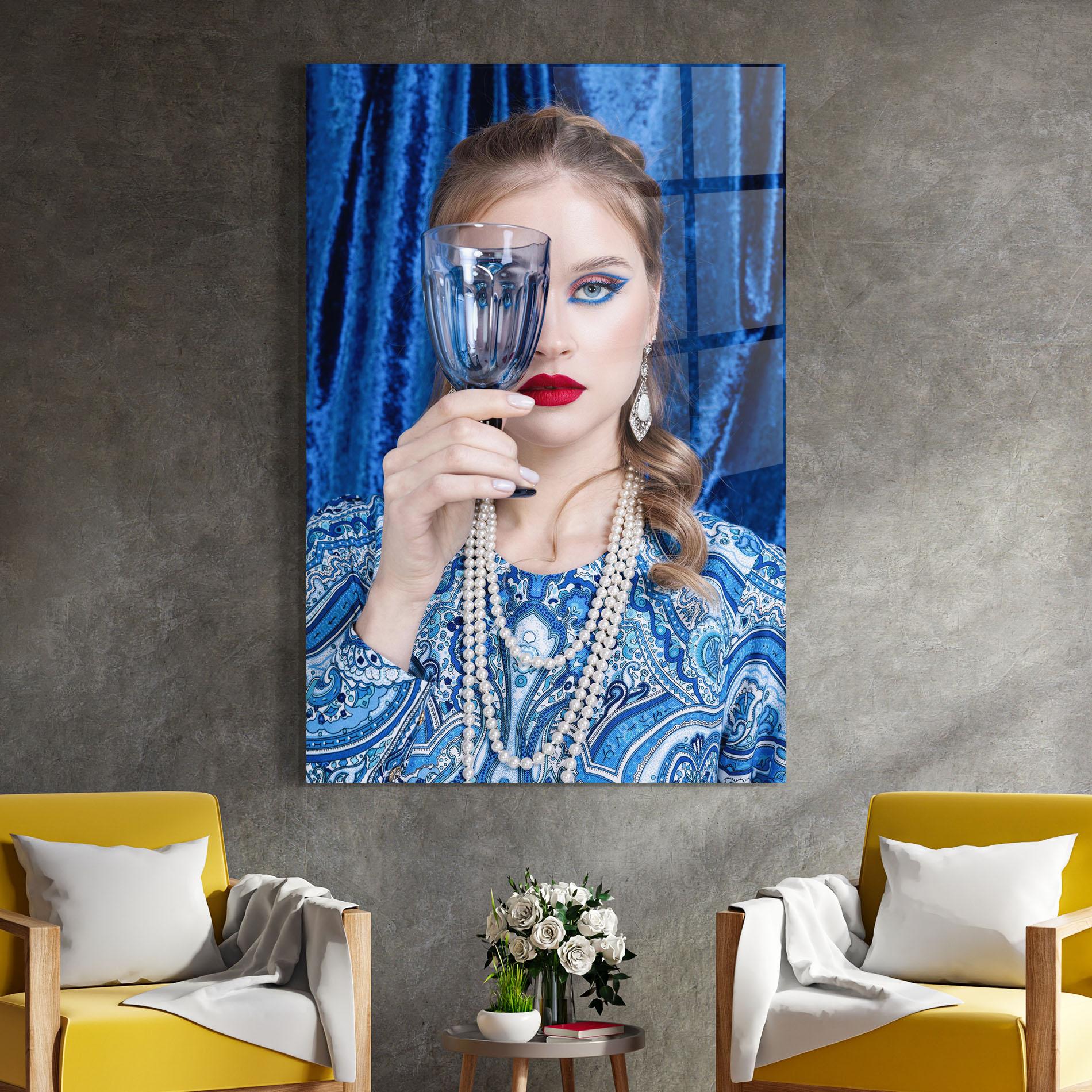 Glasbild White Pearls On Blue mockup 4