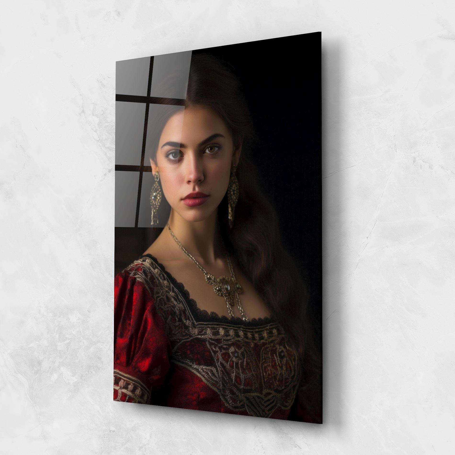 Glasbild Gold Jewelry Red Dress mockup 1