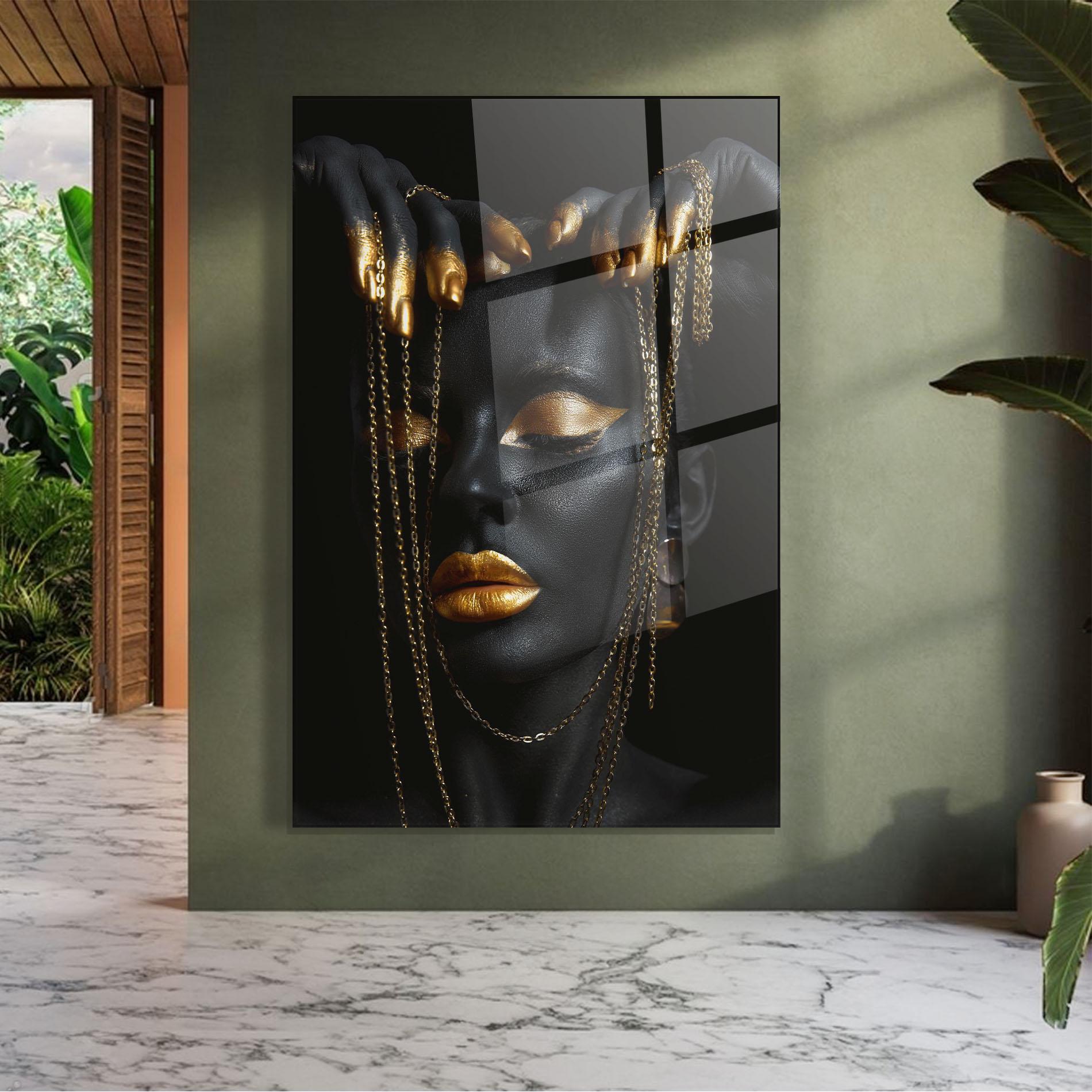 Glasbild Black Gold Chain Makeup mockup 7