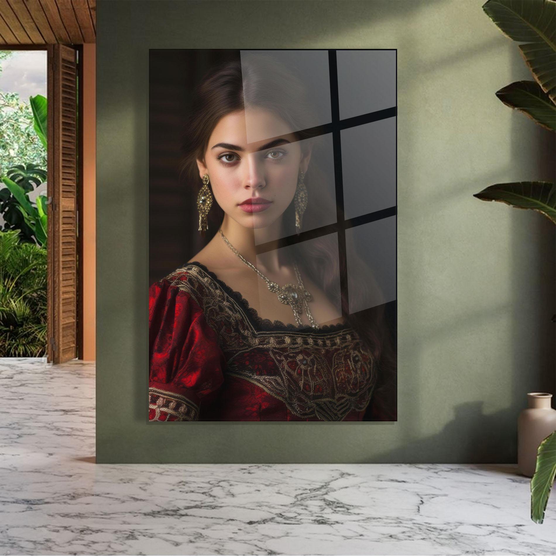 Glasbild Gold Jewelry Red Dress mockup 7