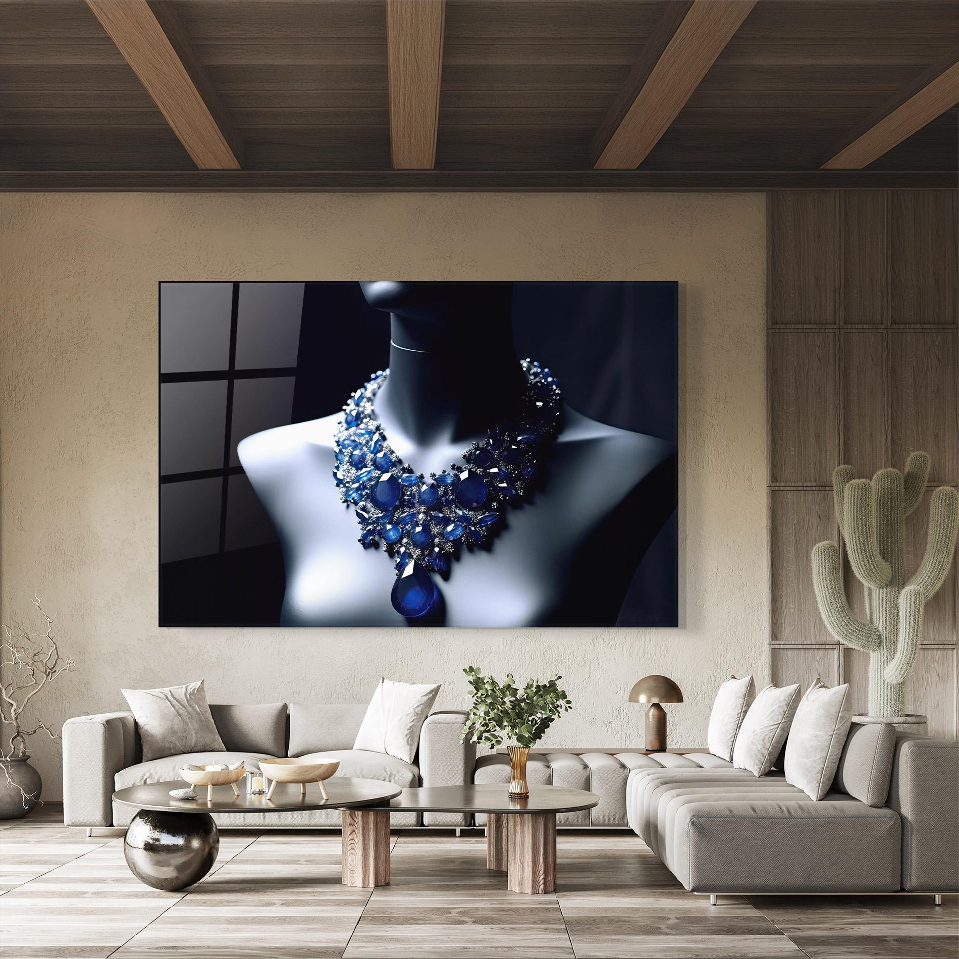 Glasbild Blue Diamonds Necklace mockup 8