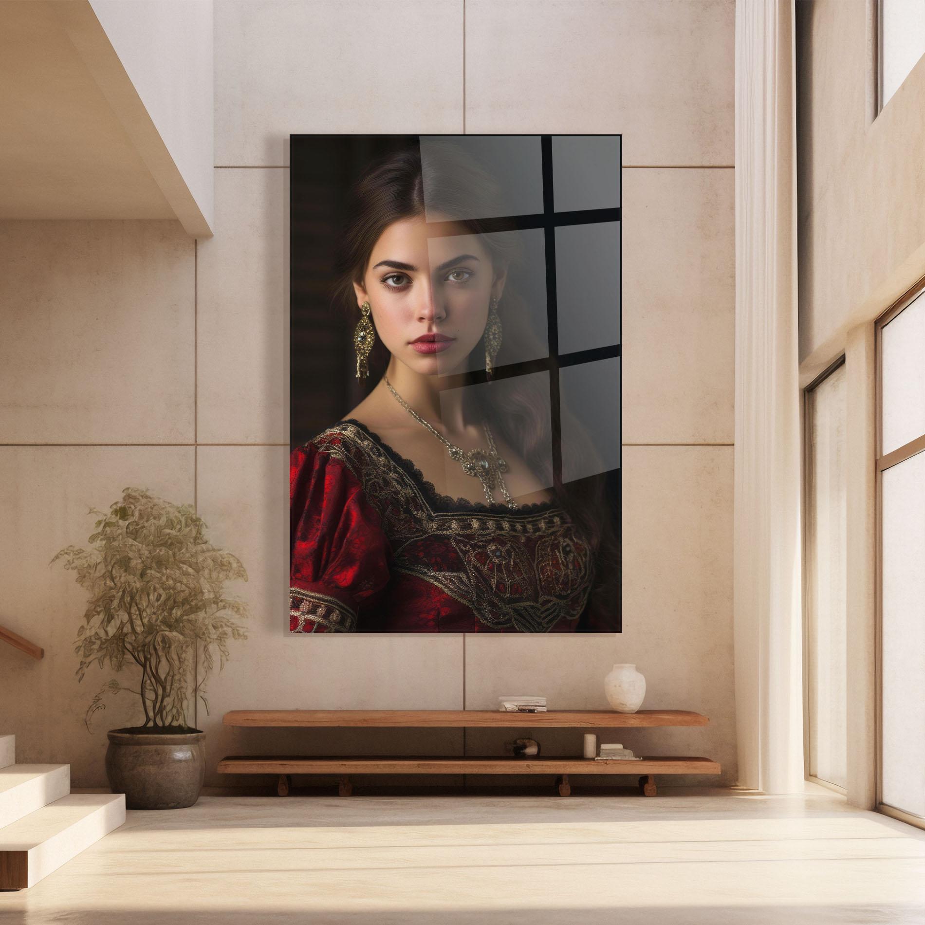 Glasbild Gold Jewelry Red Dress mockup 8