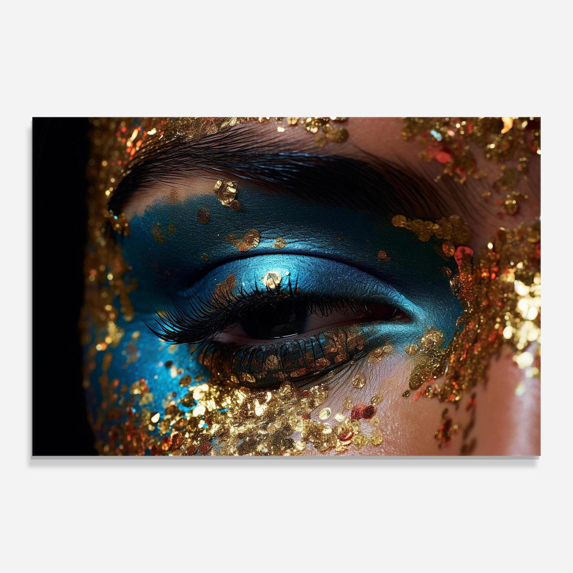 Glasbild Blue Gold Glitter mockup 0