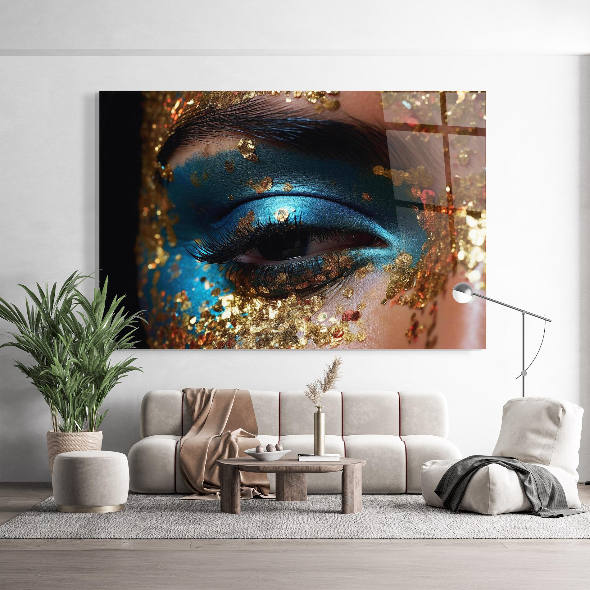 Glasbild Blue Gold Glitter mockup 9