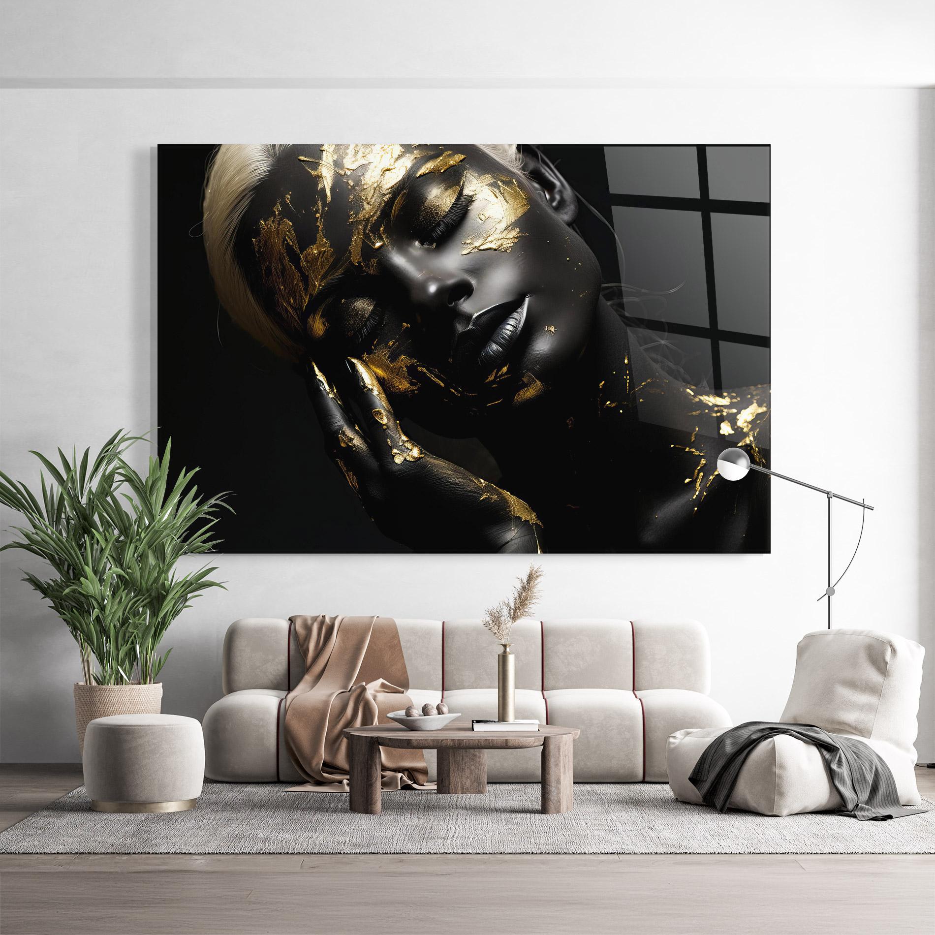 Glasbild Gold Makeup On Black mockup 9