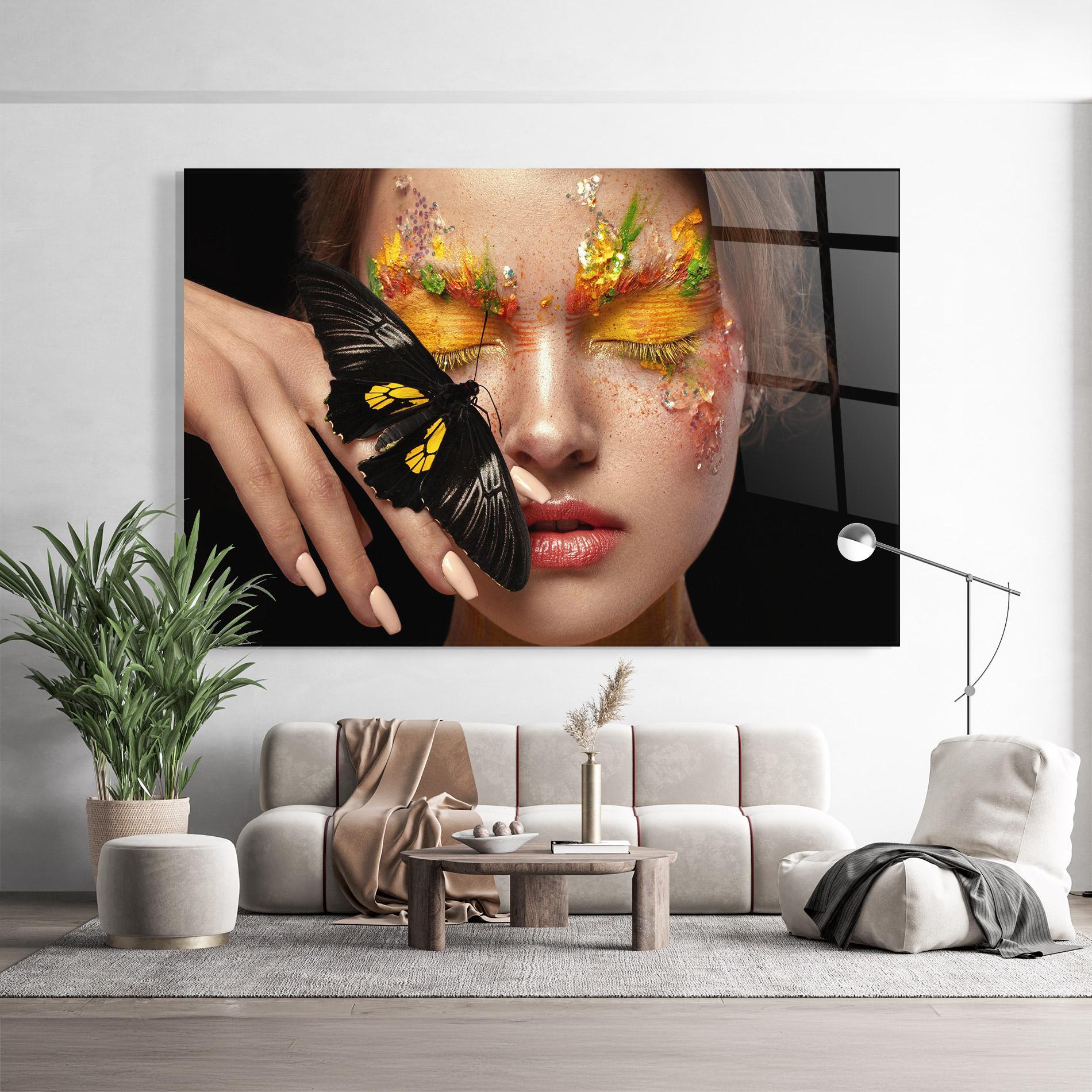 Glasbild Pretty Butterflu Makeup mockup 9