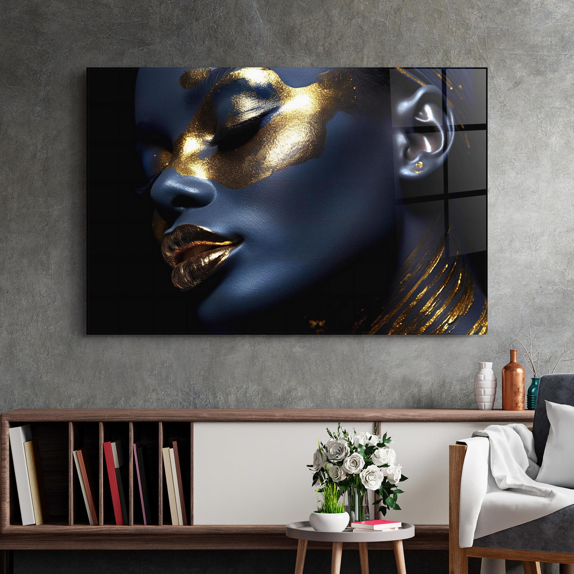Glasbild Blue Gold Face mockup 2