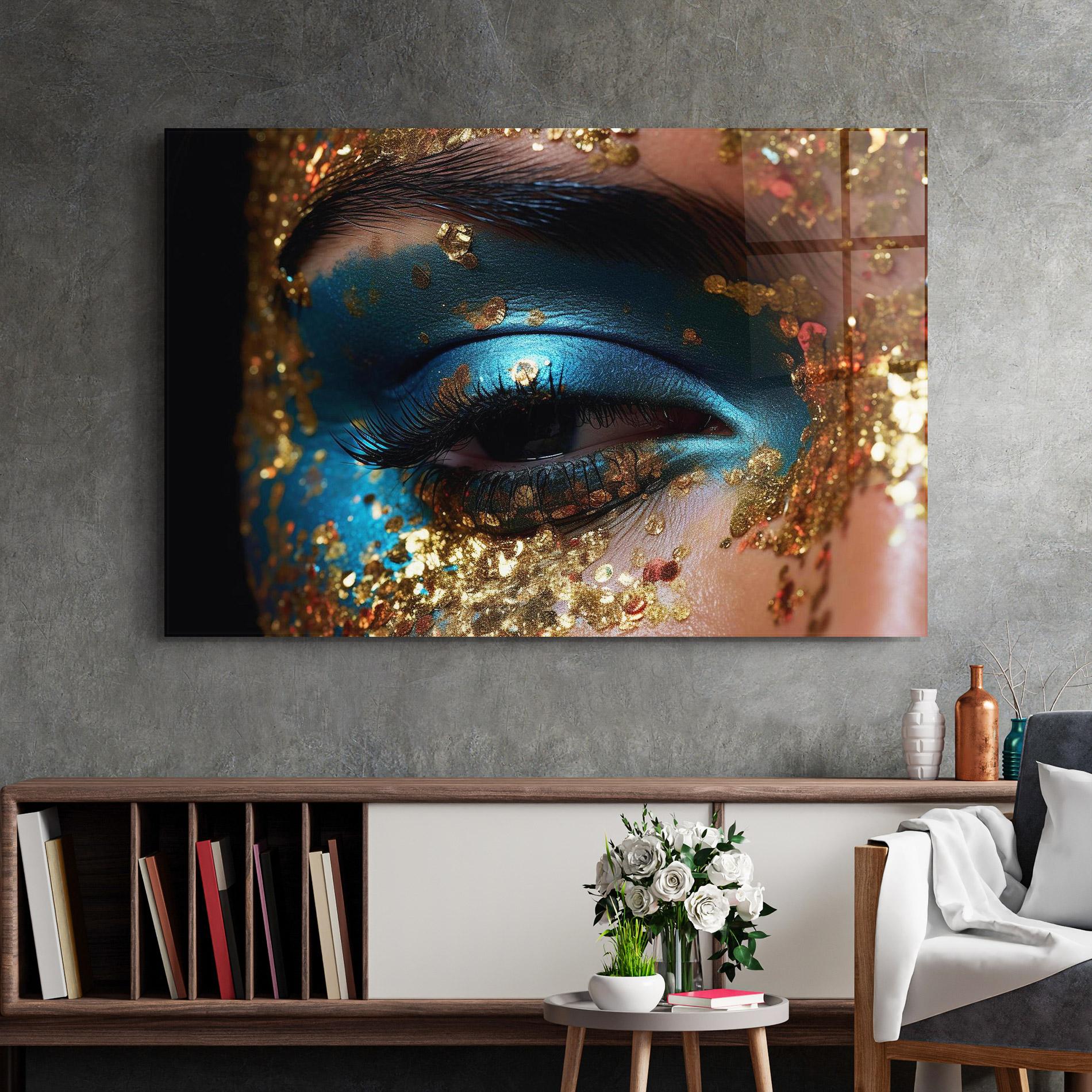 Glasbild Blue Gold Glitter mockup 2