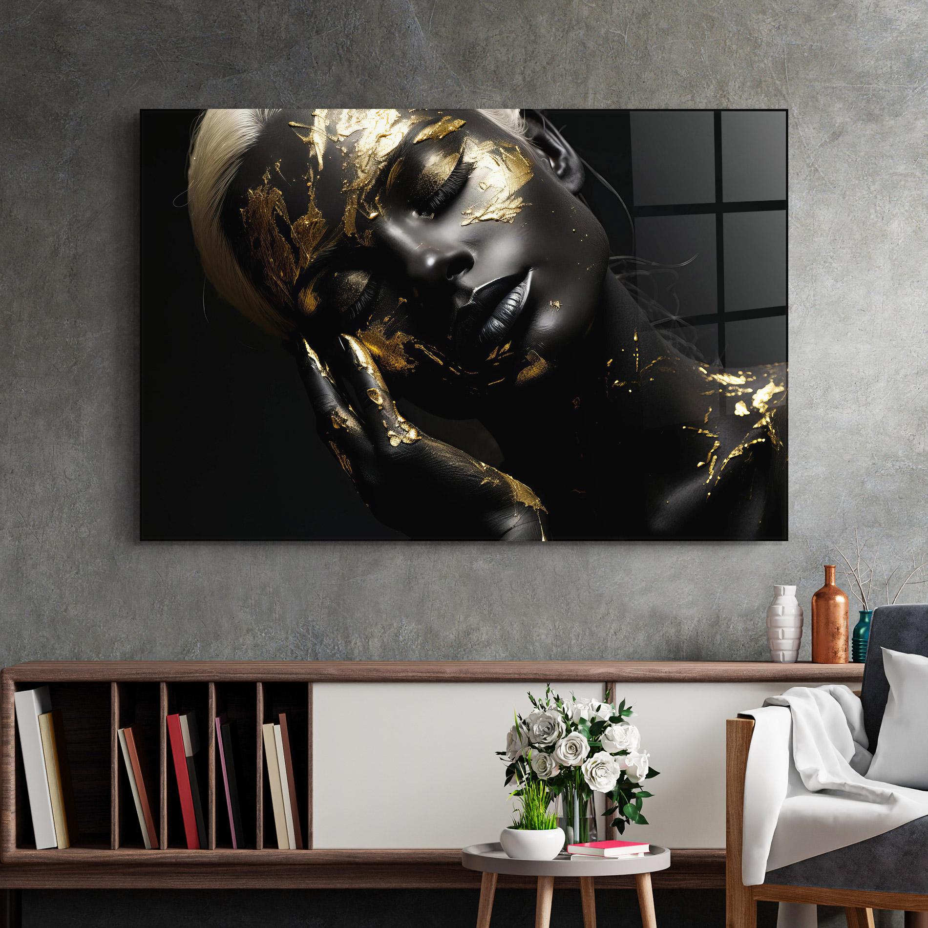 Glasbild Gold Makeup On Black mockup 2