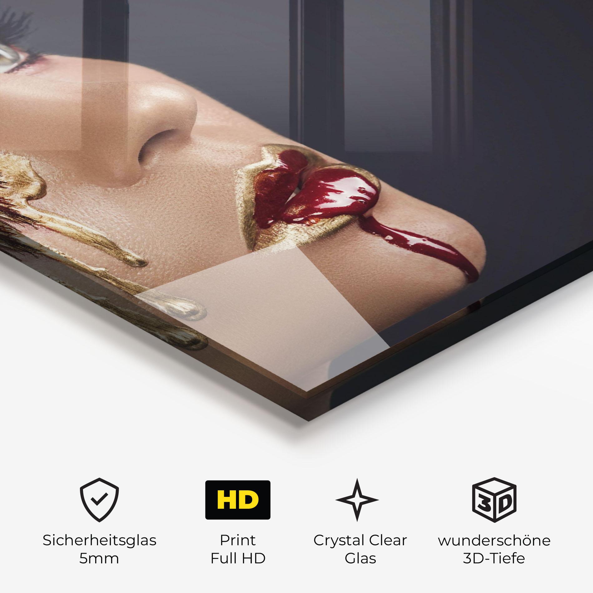 Glasbild Gold Bloody Lips Makeup mockup 3