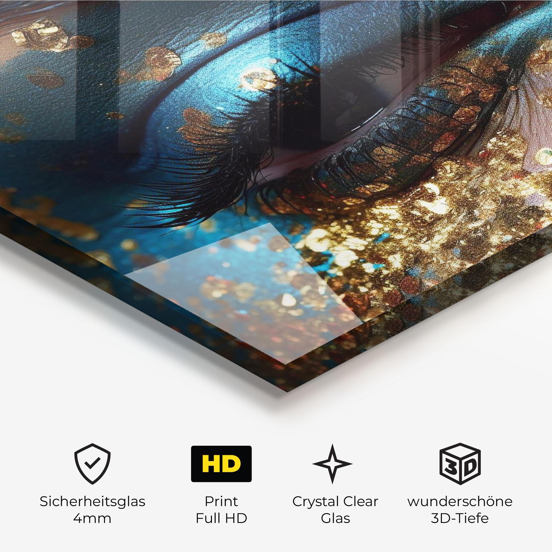 Glasbild Blue Gold Glitter mockup 3