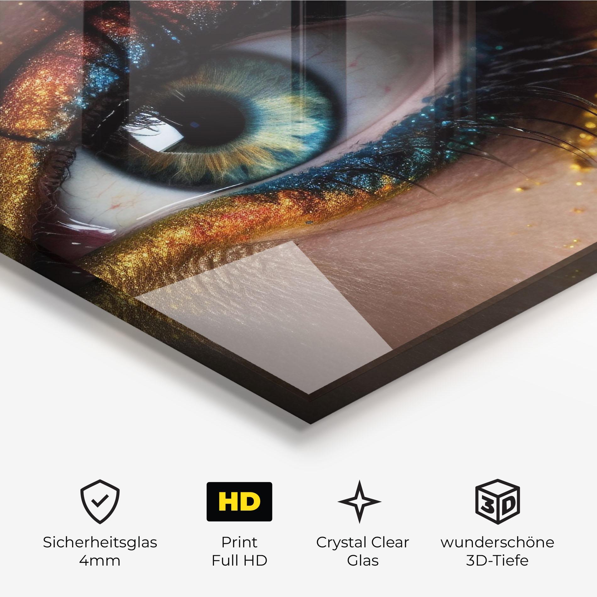 Glasbild Blue Green Eye Makeup mockup 3