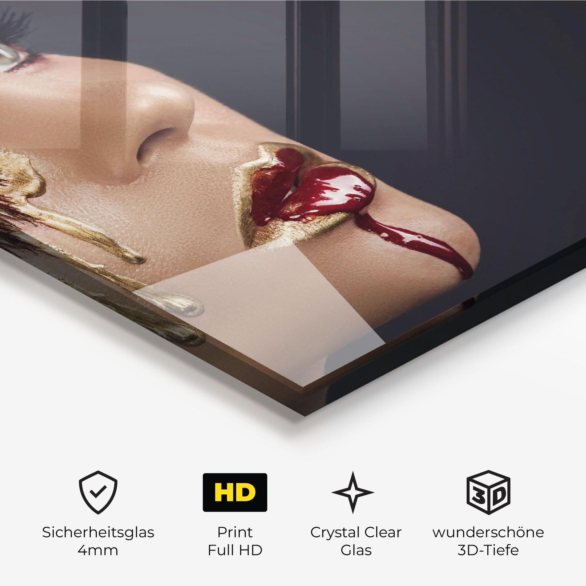 Glasbild Gold Bloody Lips Makeup mockup 3