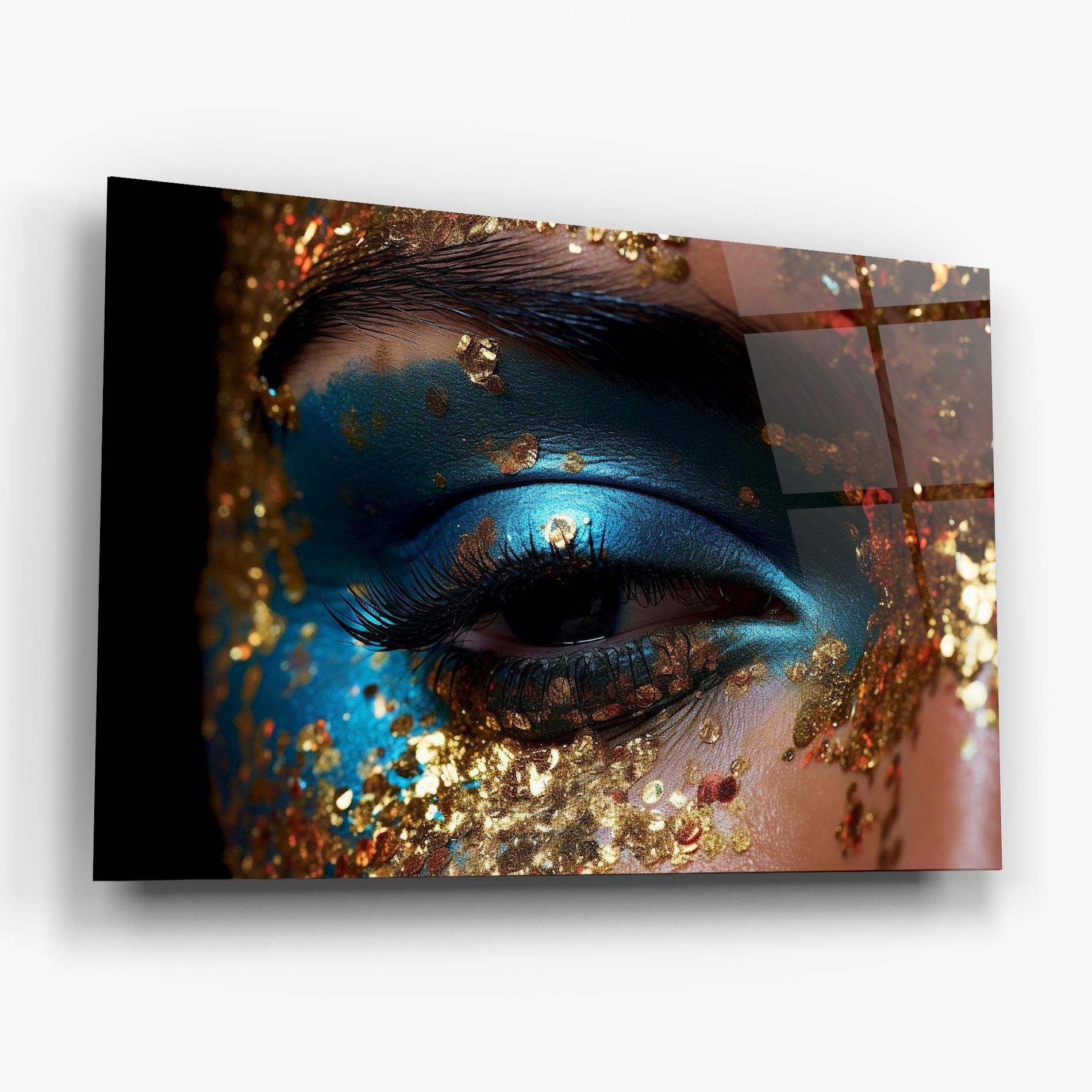 Glasbild Blue Gold Glitter mockup 6