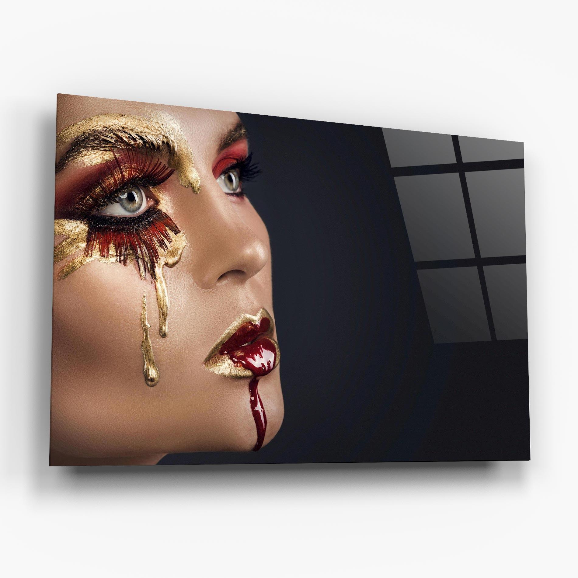 Glasbild Gold Bloody Lips Makeup mockup 6