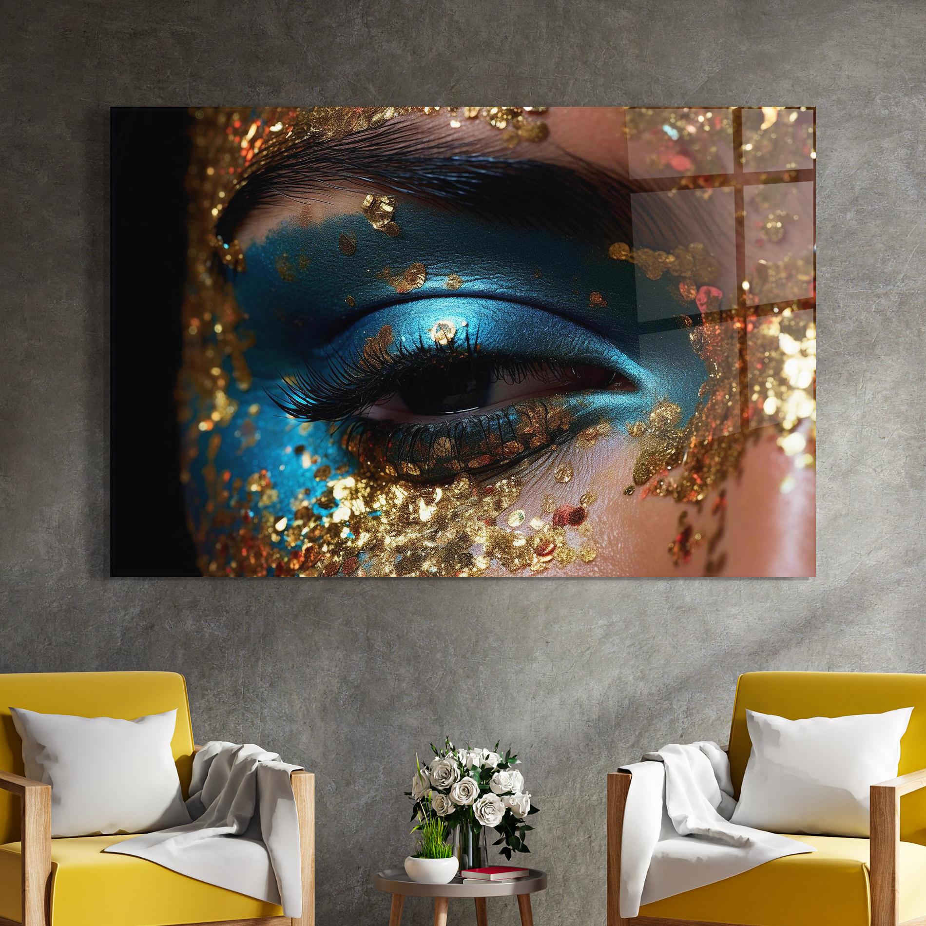 Glasbild Blue Gold Glitter mockup 4