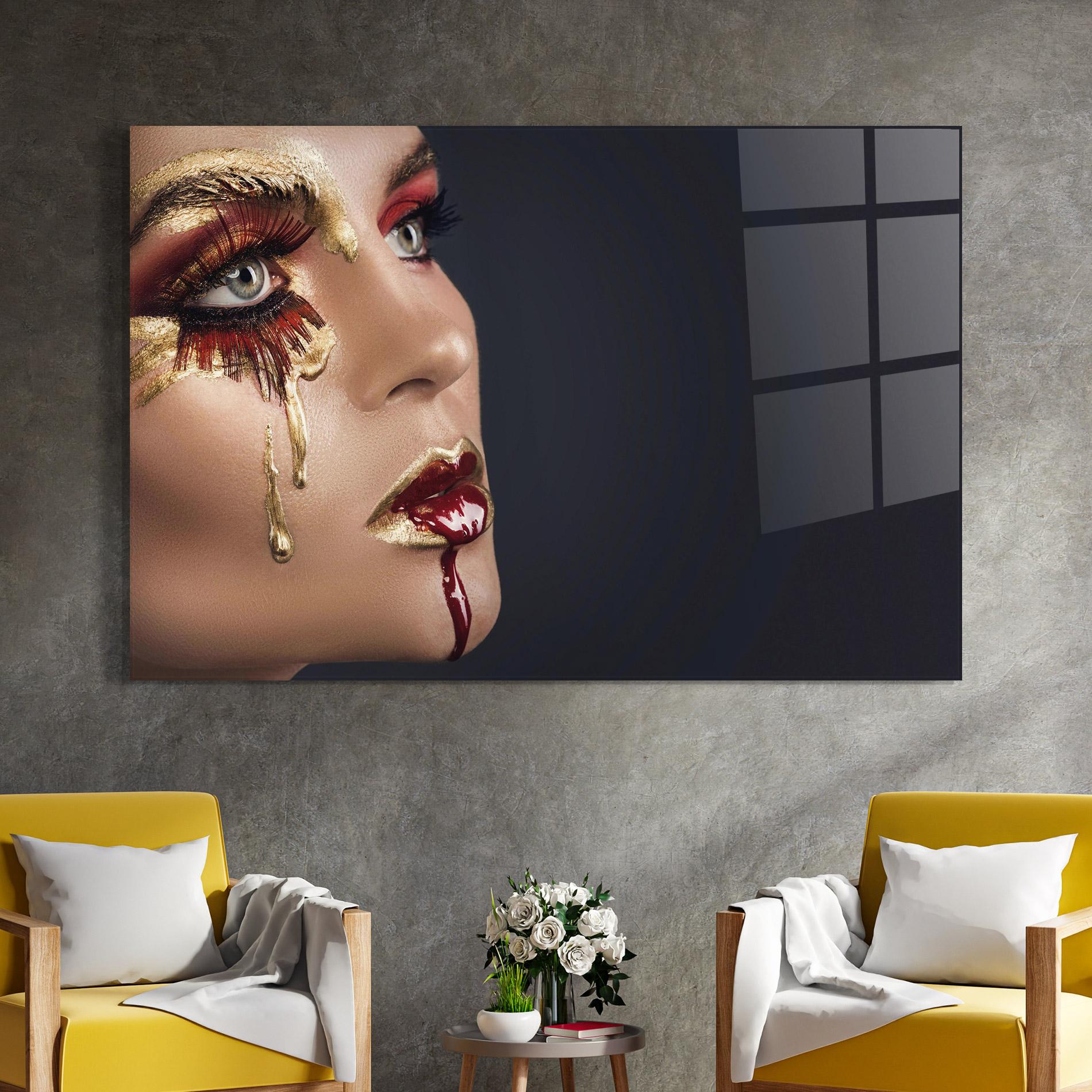 Glasbild Gold Bloody Lips Makeup mockup 4