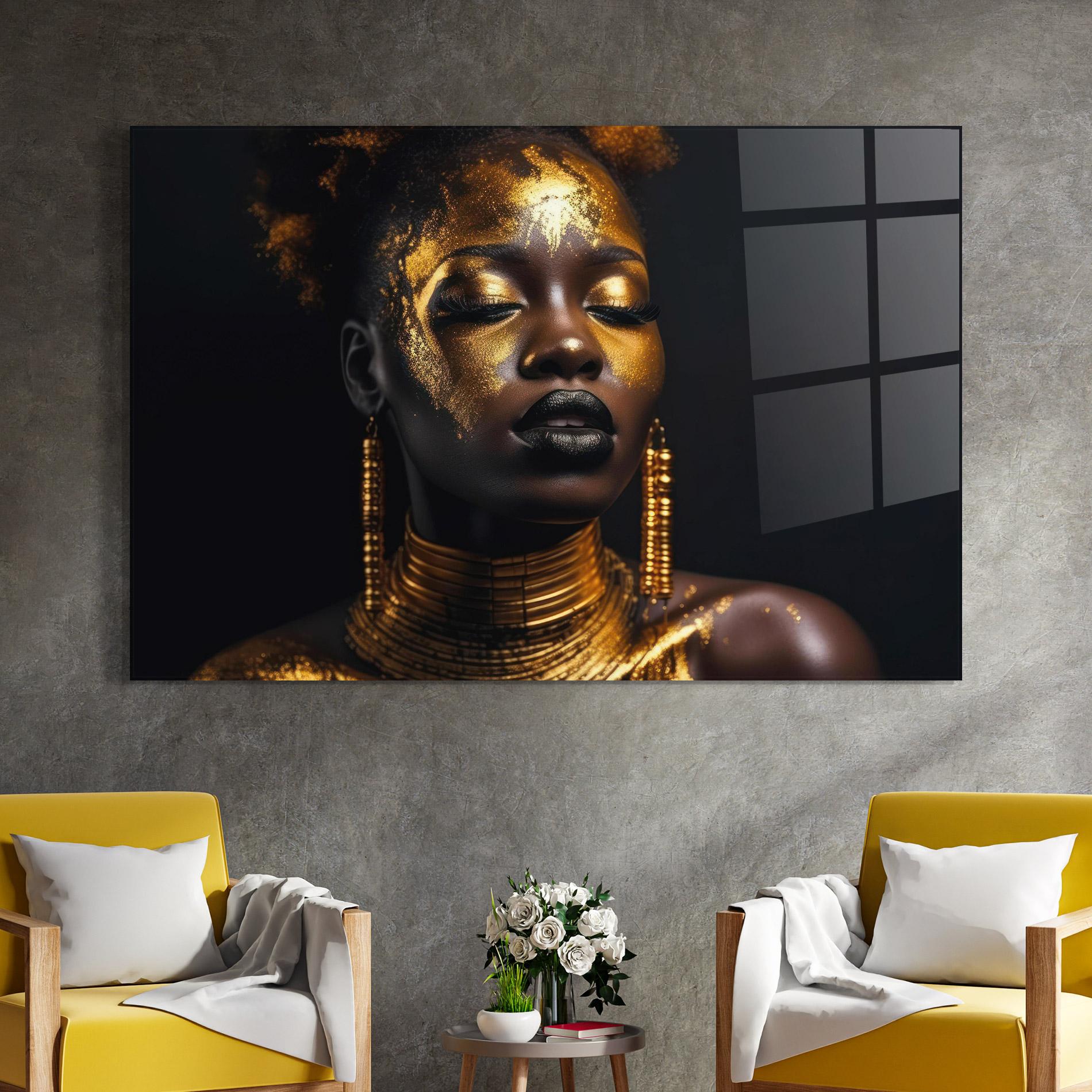 Glasbild Gold Makeup Black Lips mockup 4