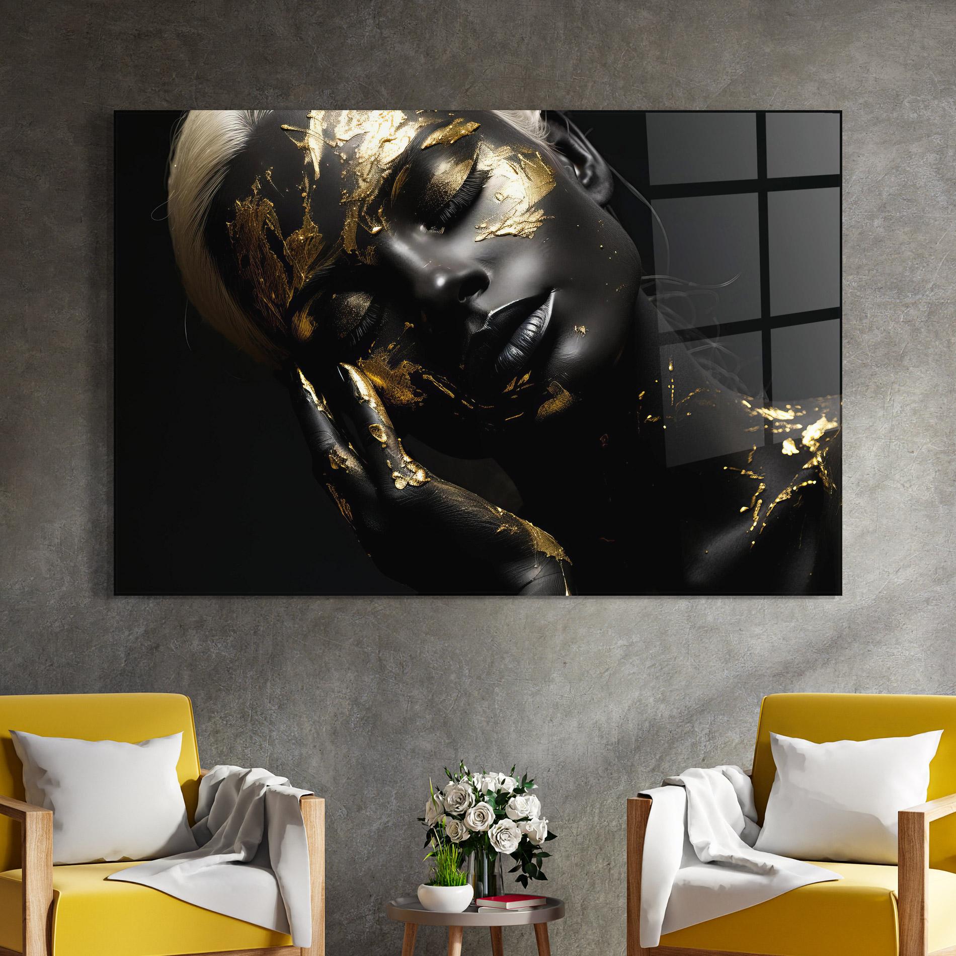 Glasbild Gold Makeup On Black mockup 4
