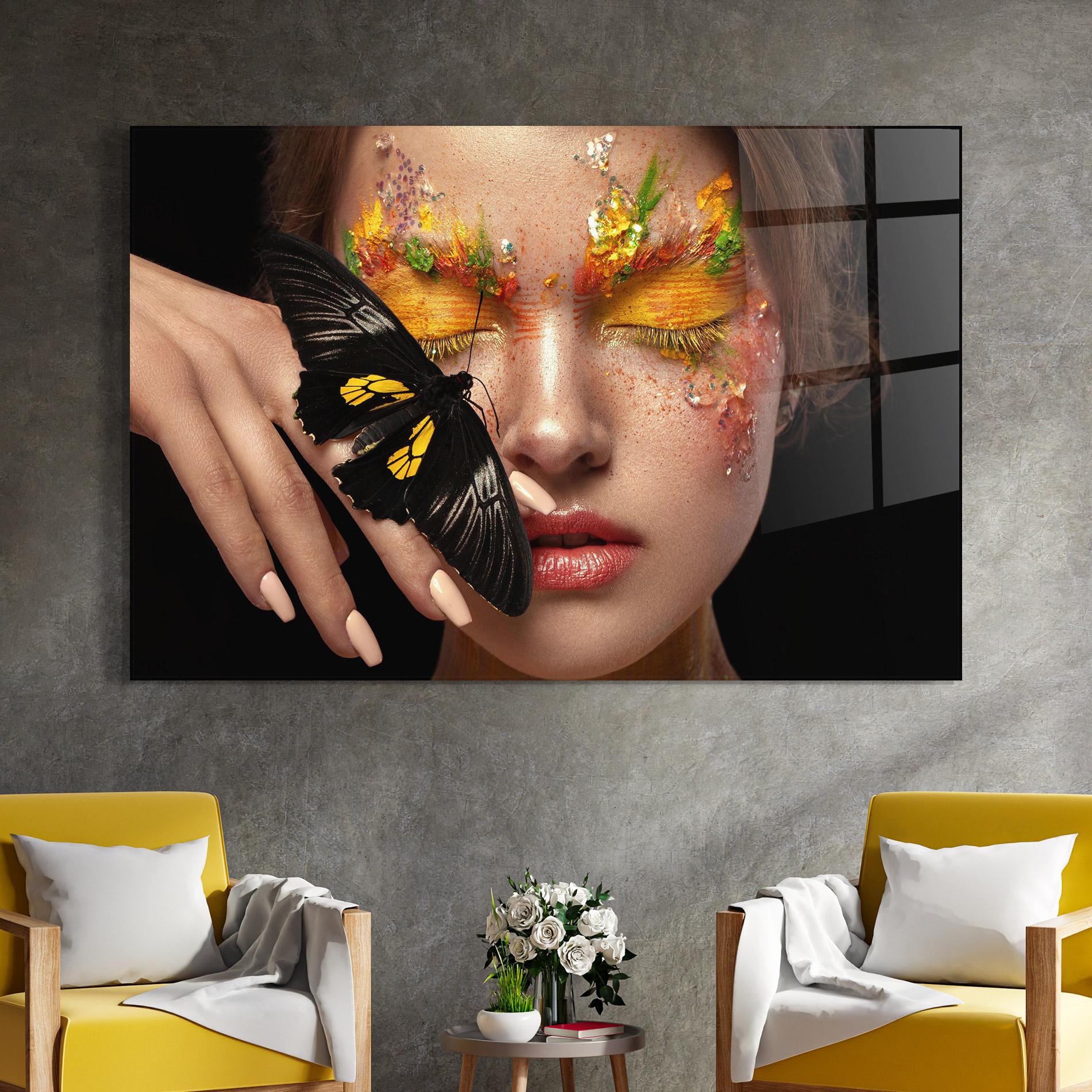 Glasbild Pretty Butterflu Makeup mockup 4