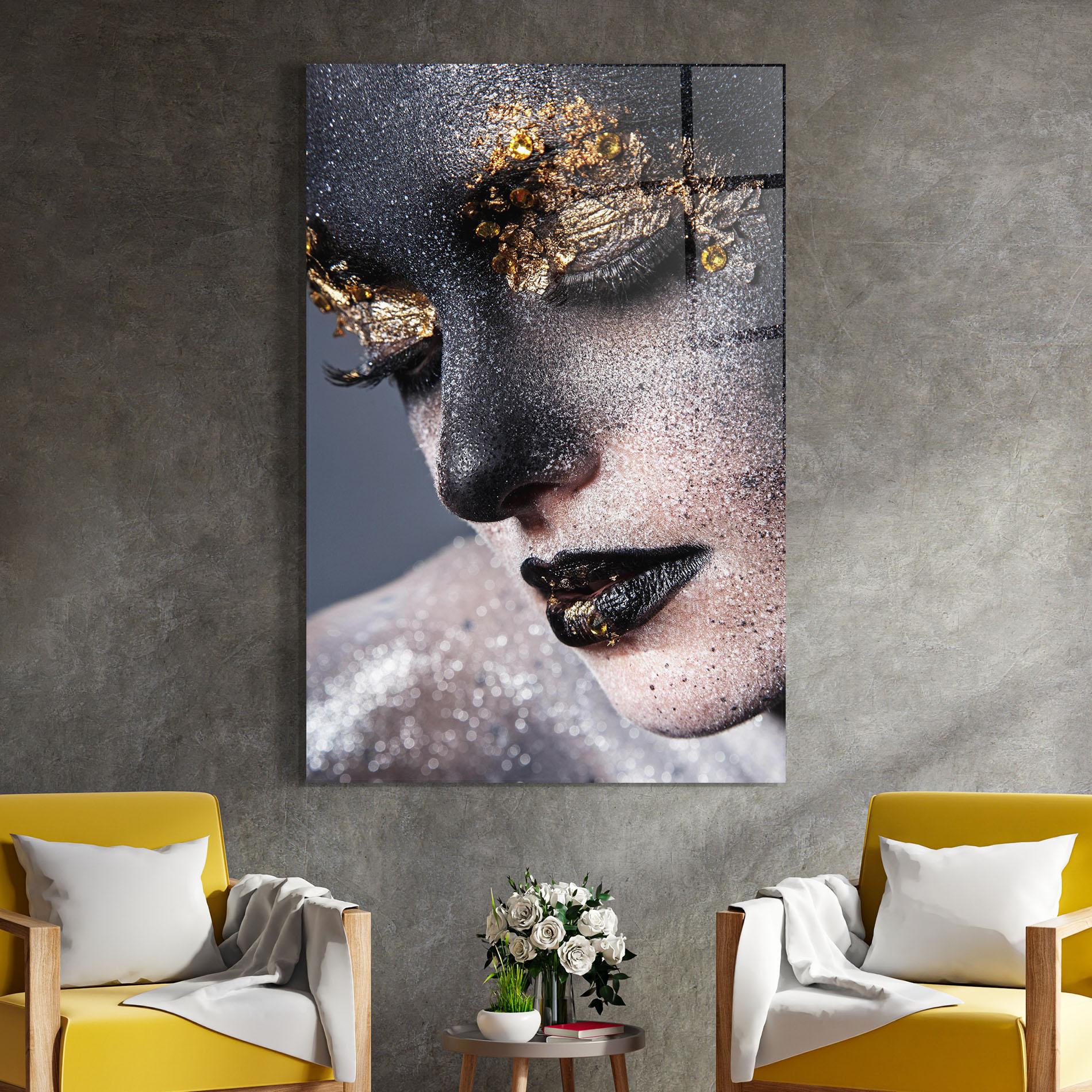 Glasbild Beautiful Gold Artistic Makeup mockup 4