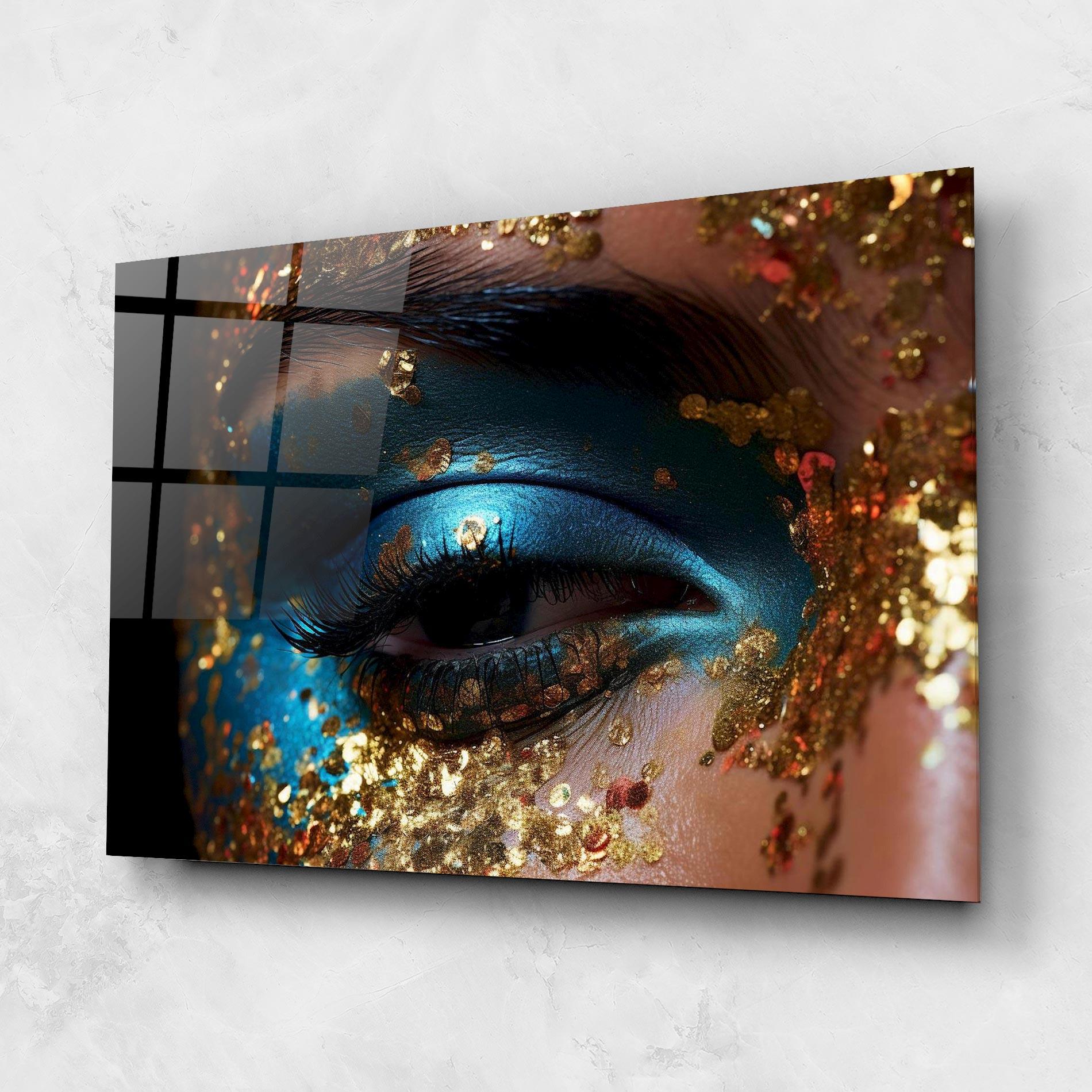 Glasbild Blue Gold Glitter mockup 1