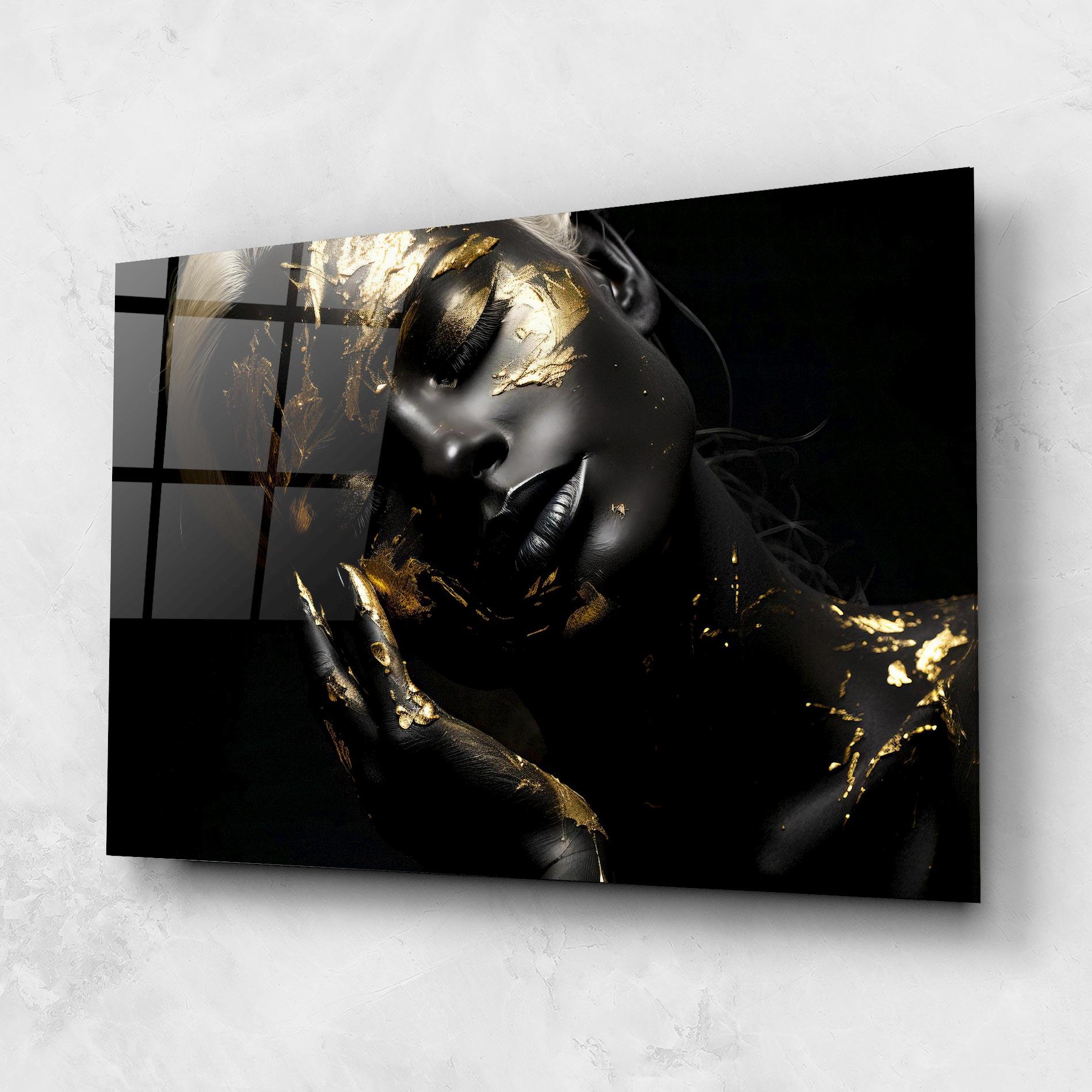 Glasbild Gold Makeup On Black mockup 1