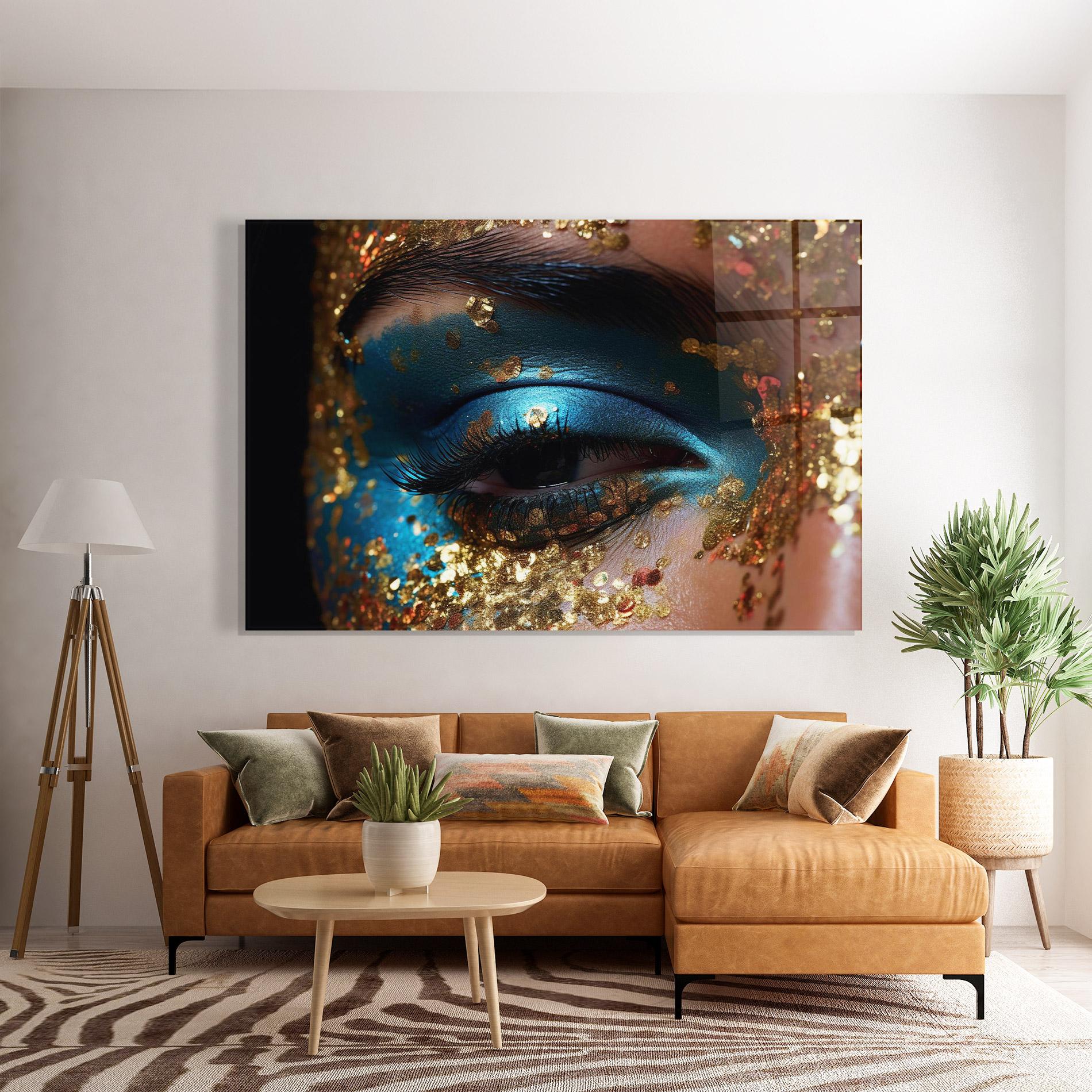 Glasbild Blue Gold Glitter mockup 7