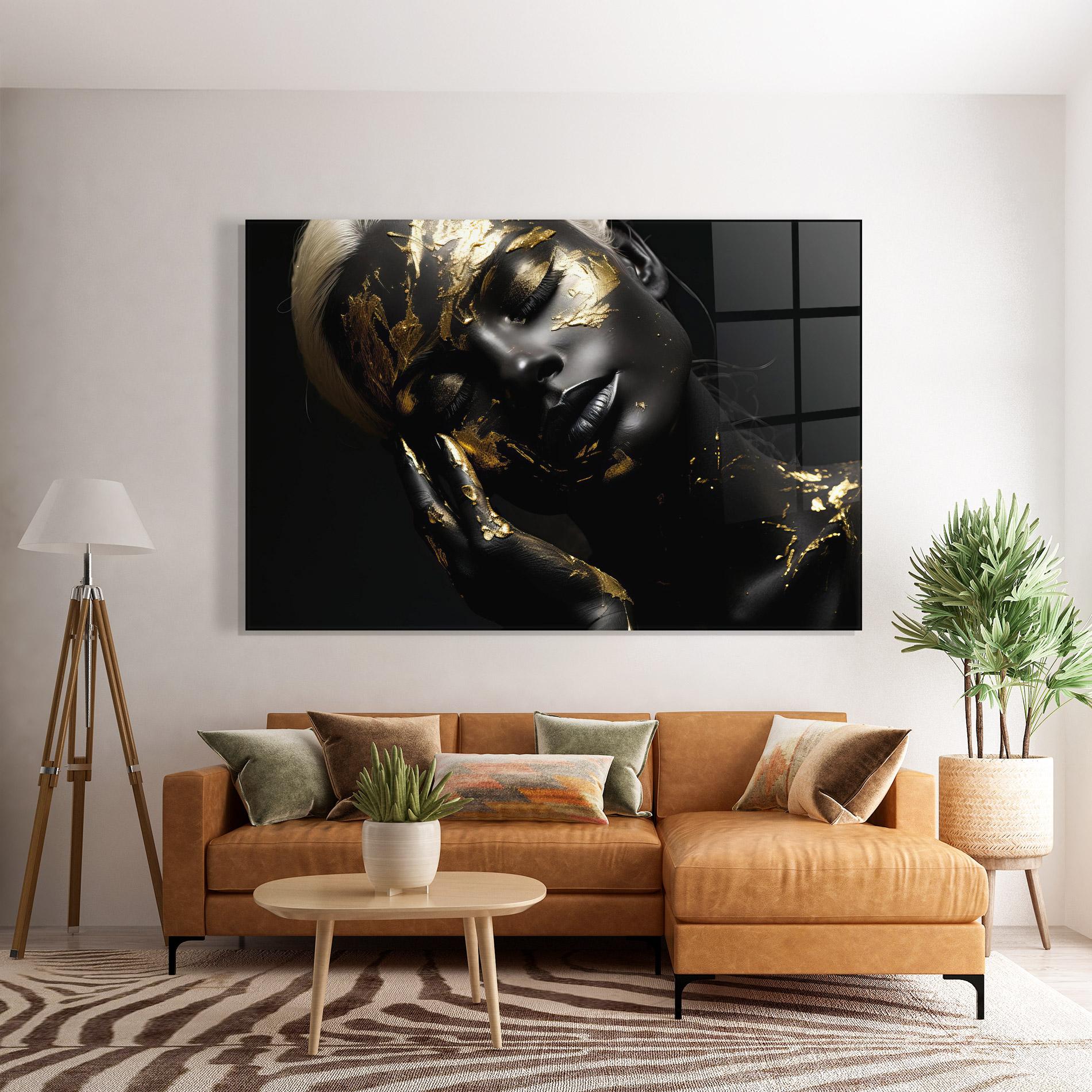 Glasbild Gold Makeup On Black mockup 7