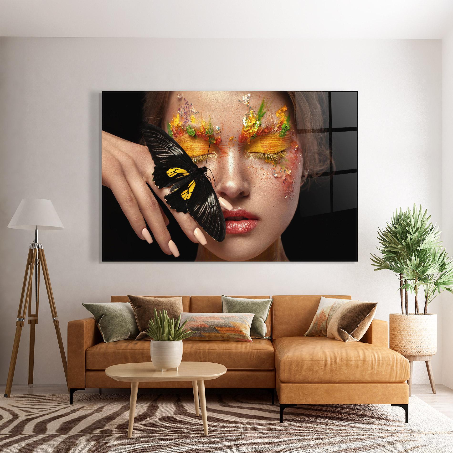 Glasbild Pretty Butterflu Makeup mockup 7